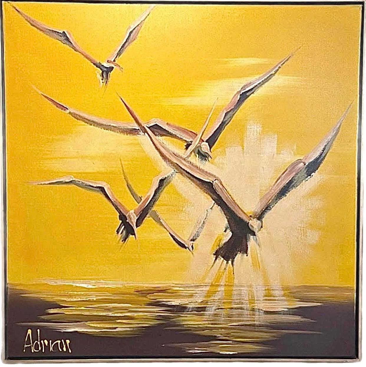 Dramatic Mid Century Modern Adrian Nautical Seagull Bird Framed Signed Painting For Sale 4