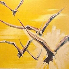 Dramatic Mid Century Modern Adrian Nautical Seagull Bird Framed Signed Painting