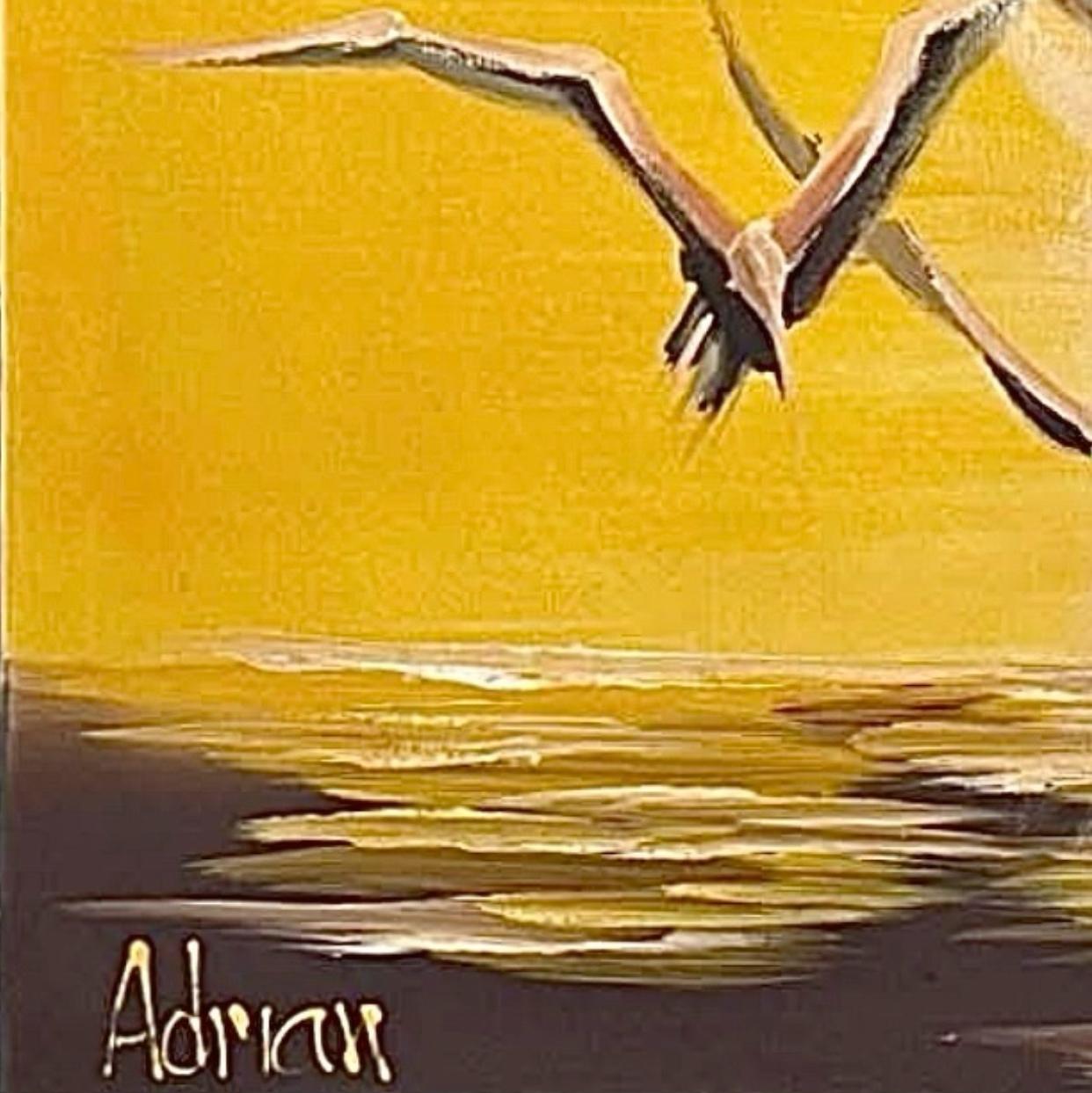 American Dramatic Mid Century Modern Adrian Nautical Seagull Bird Framed Signed Painting For Sale