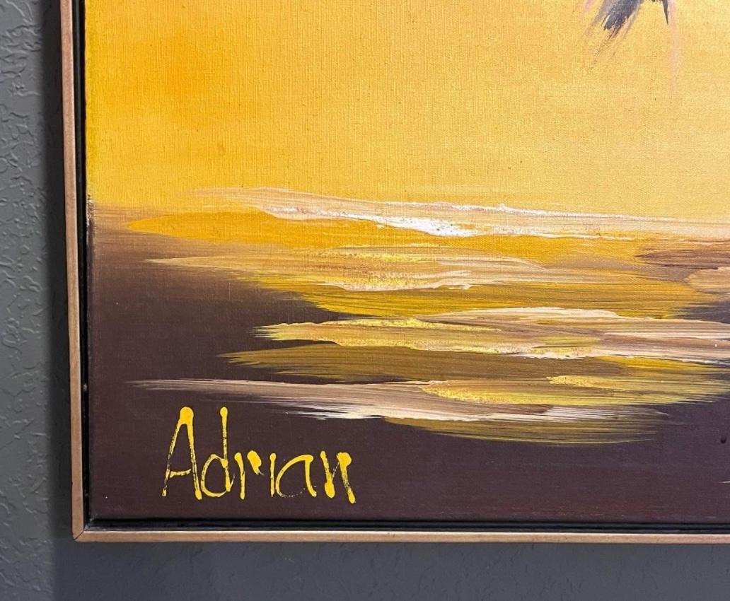 Dramatic Mid Century Modern Adrian Nautical Seagull Bird Framed Signed Painting In Good Condition For Sale In St.Petersburg, FL