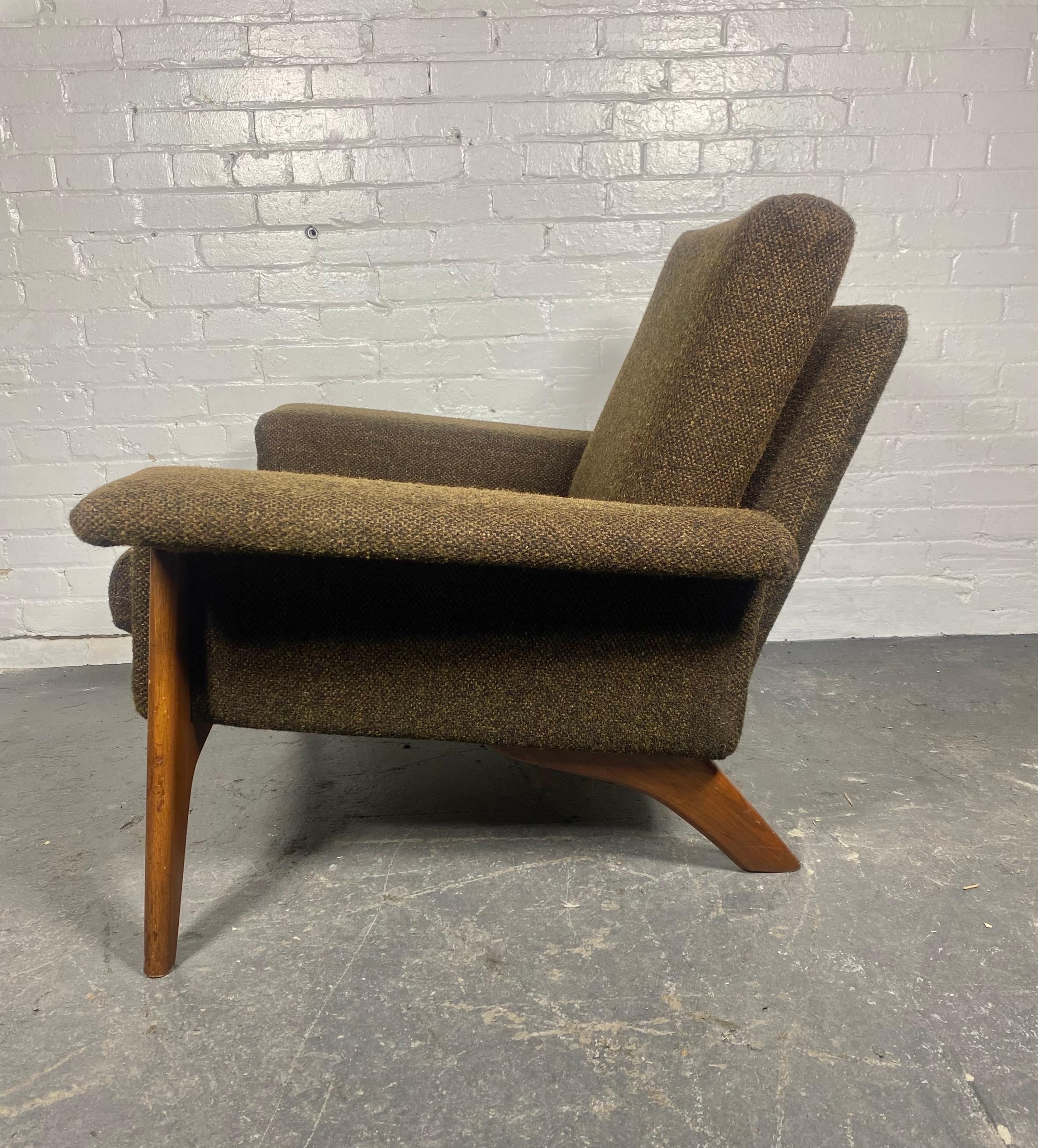 Fabric Dramatic Modernist Lounge Chair by Adrian Pearsall.Sculptural Walnut Base.