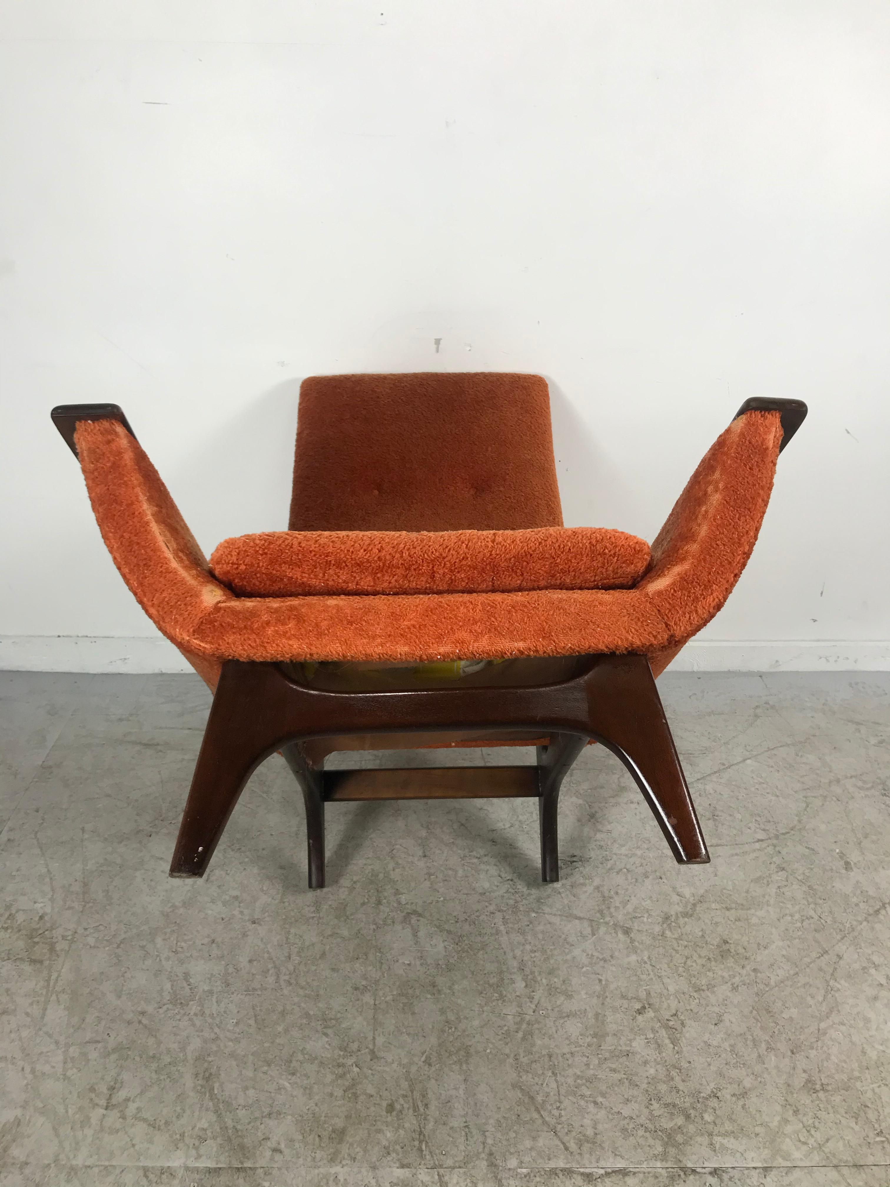 Mid-20th Century Dramatic Modernist Lounge Chair, Sculpted Walnut by Luigi Tiengo for Cimon