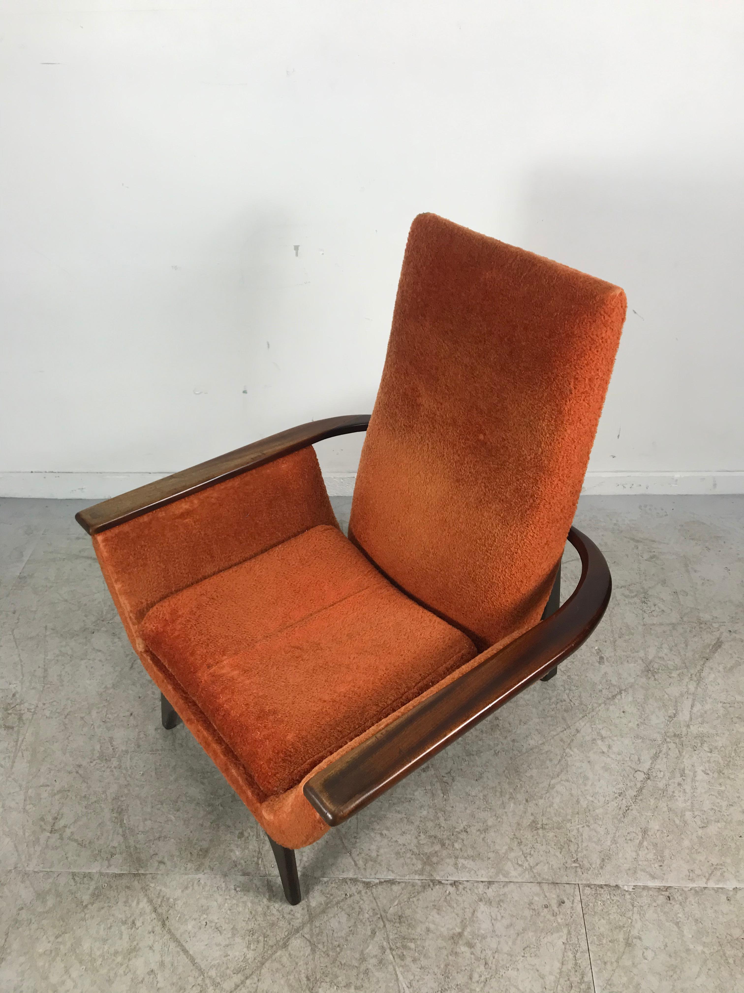 Dramatic Modernist Lounge Chair, Sculpted Walnut by Luigi Tiengo for Cimon 1