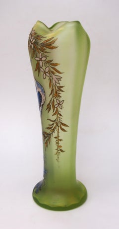 Dramático Jarrón Monumental Francés Legras Esmaltado Pavo Real c1900 sobre Vidrio Uranio