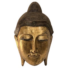Dramatic Monumental Gilded and Embellished Buddha Head Wall Art