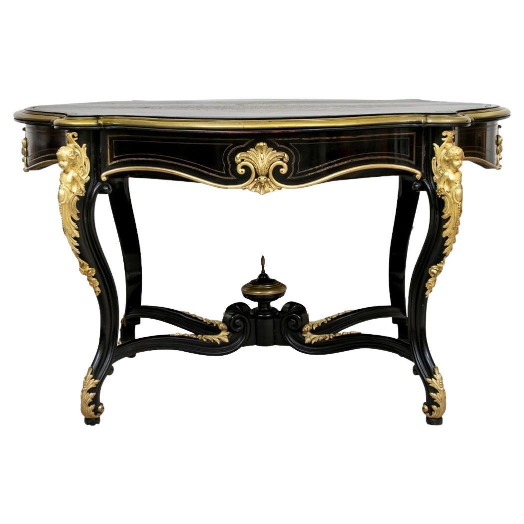 Dramatique console Napoléon III ébonisée et dore en vente