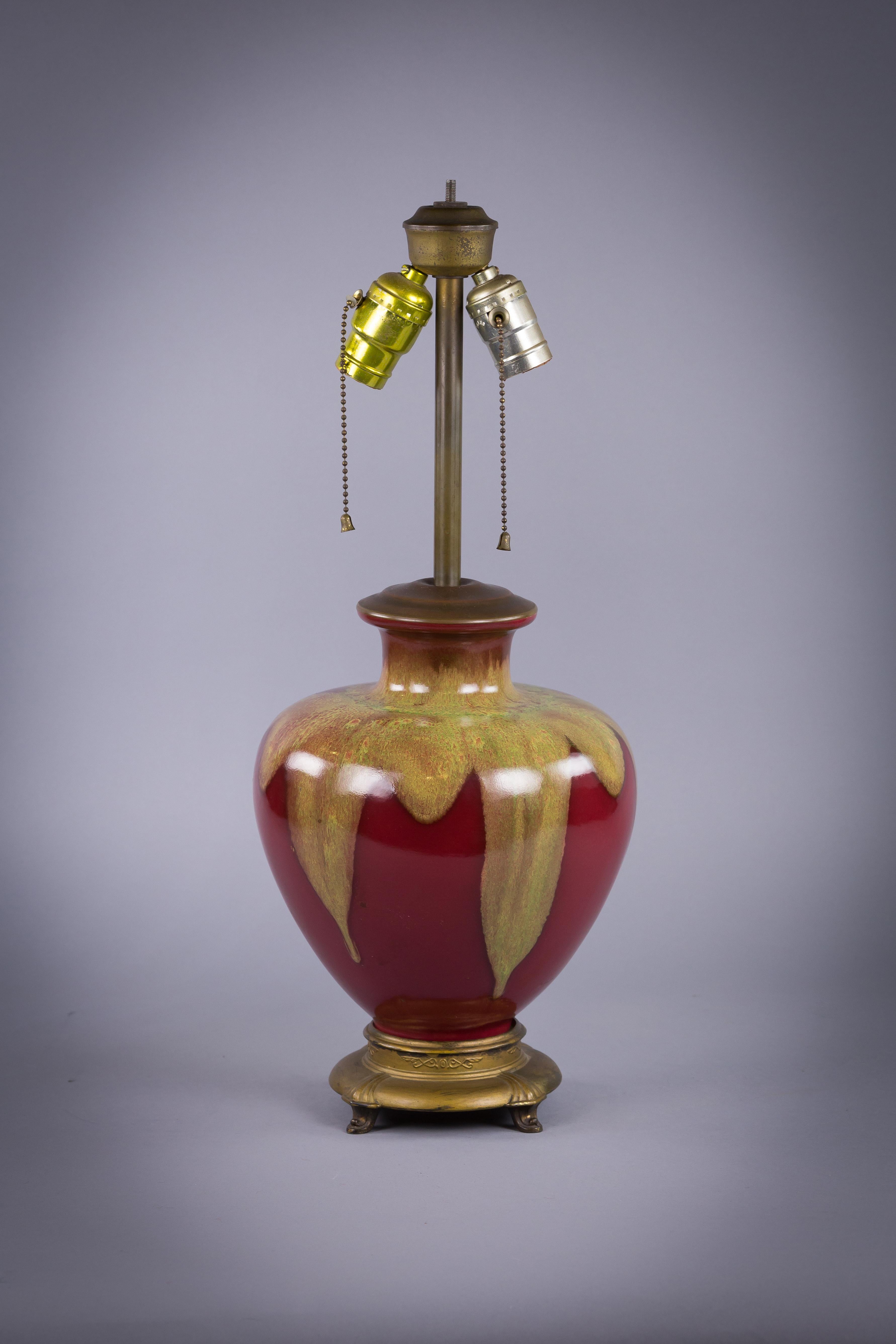 Dramatic Oriental Style Flambé Glazed Vase Mounted as Lamp, circa 1880 In Good Condition For Sale In New York, NY