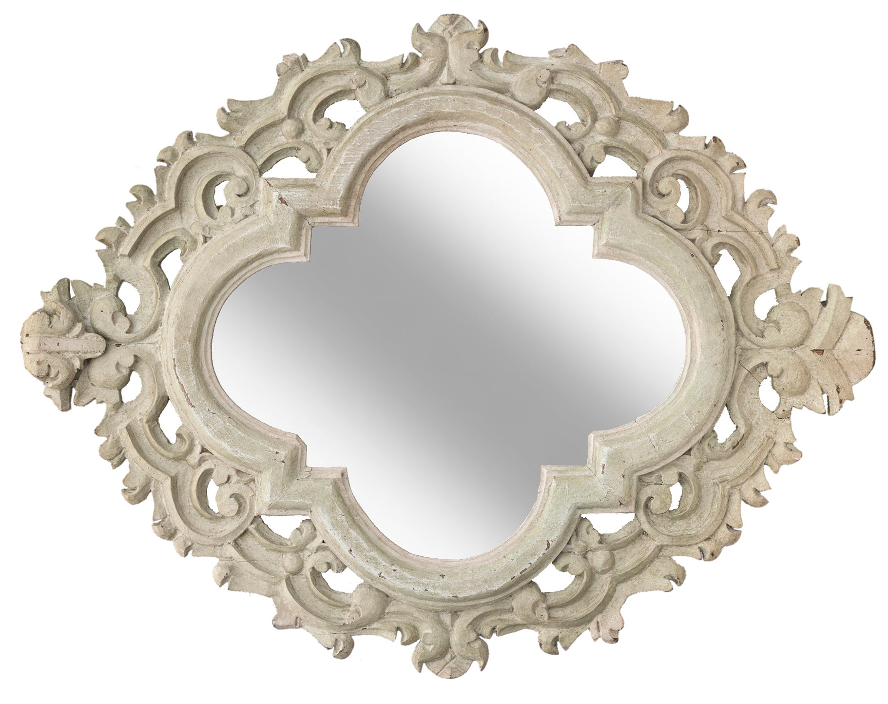 Grand miroir orné italien sculpté à la main