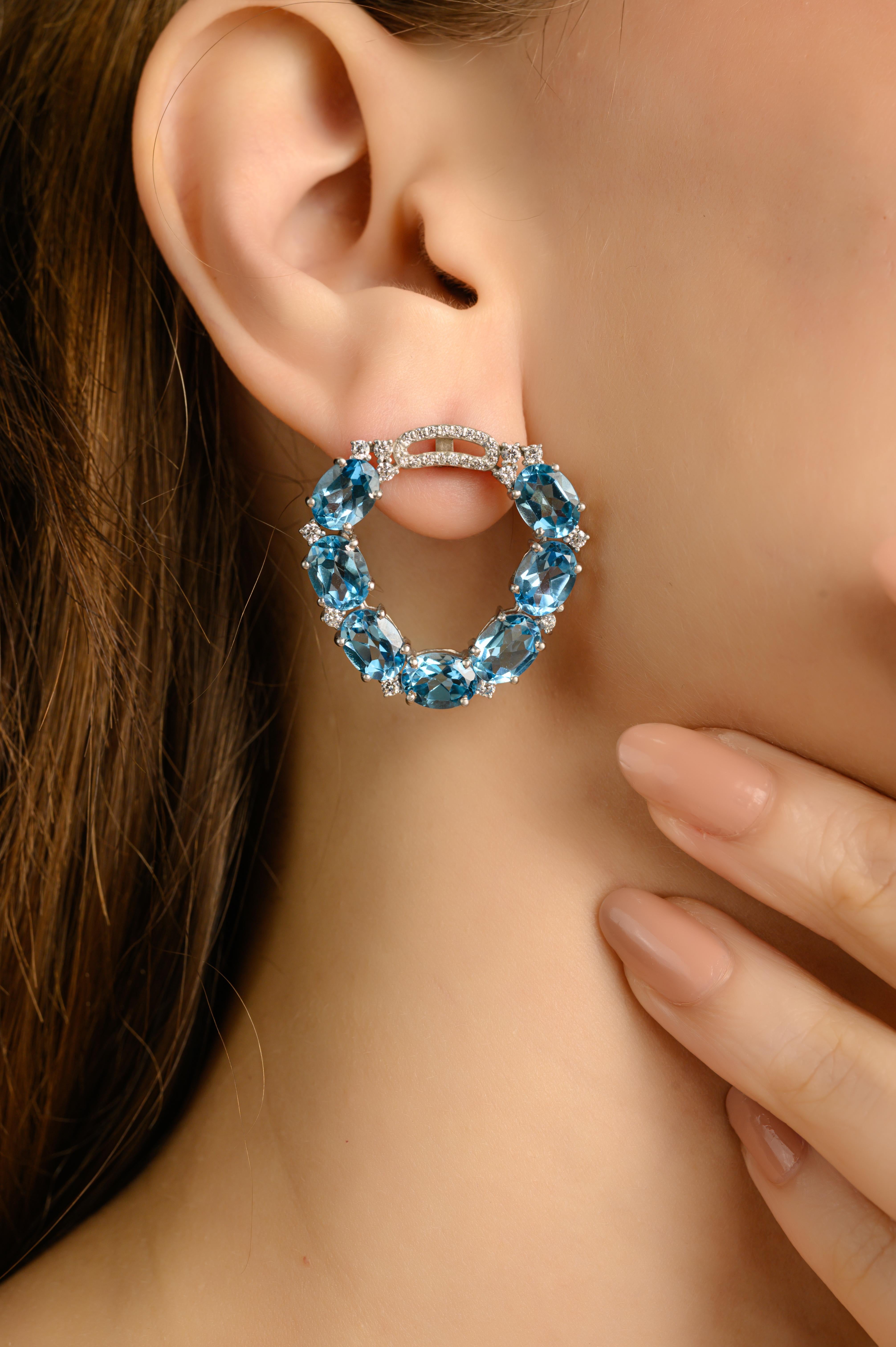 Glänzender blauer Topas und Zirkon offener Ohrring in Sterling Silber Geschenk für Sie Damen im Angebot