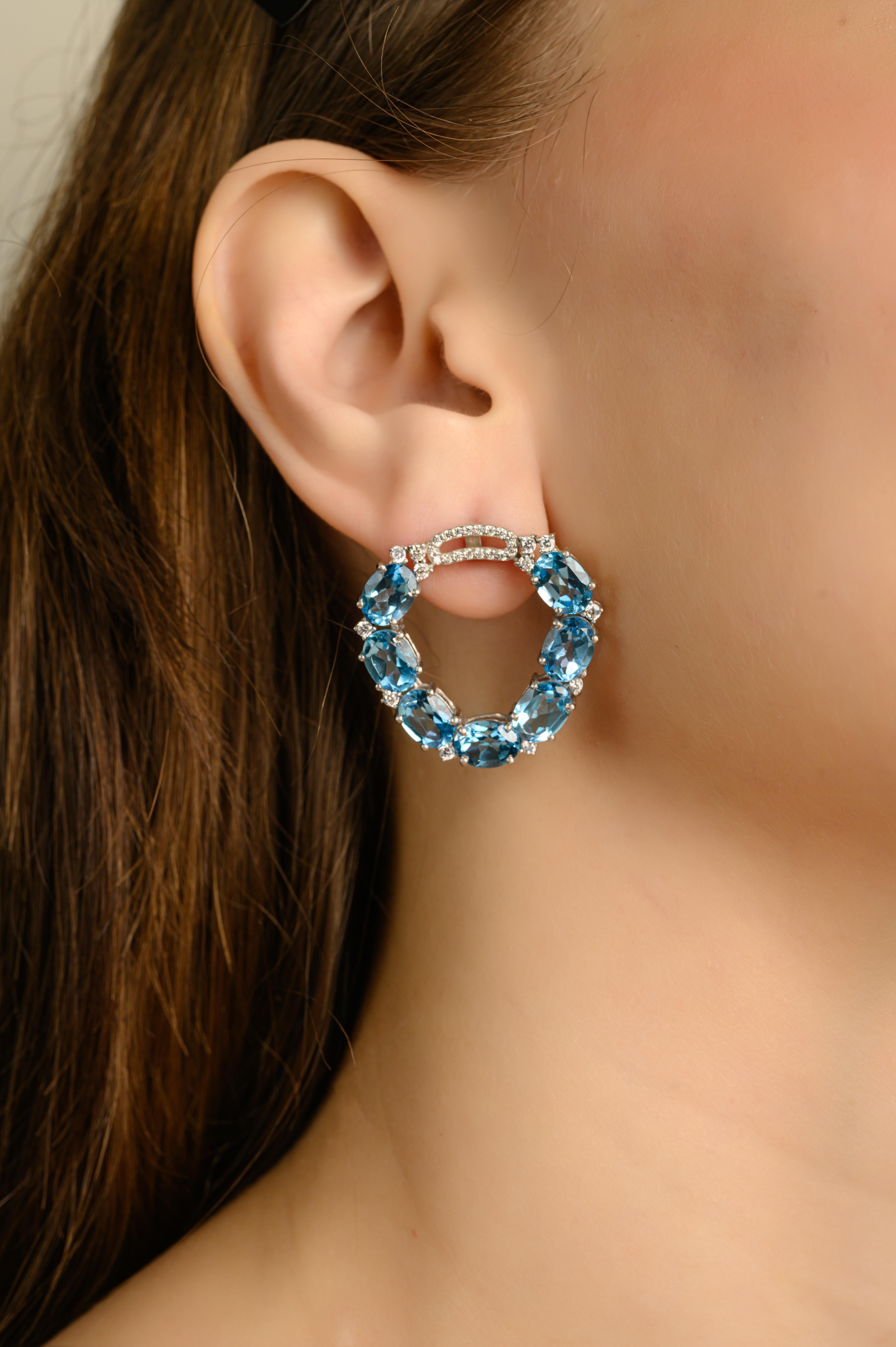 Glänzender blauer Topas und Zirkon offener Ohrring in Sterling Silber Geschenk für Sie im Angebot 2