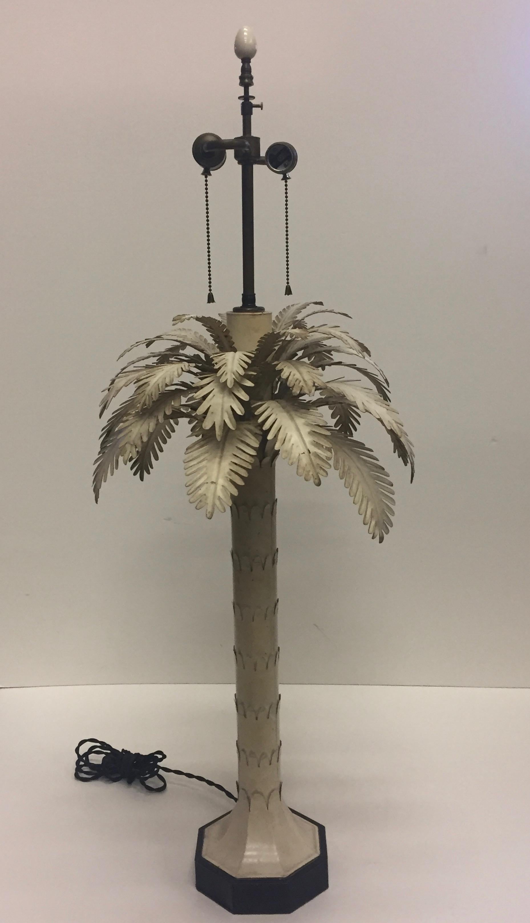 Metal Dramatic Painted Tole Palm Tree Lamp