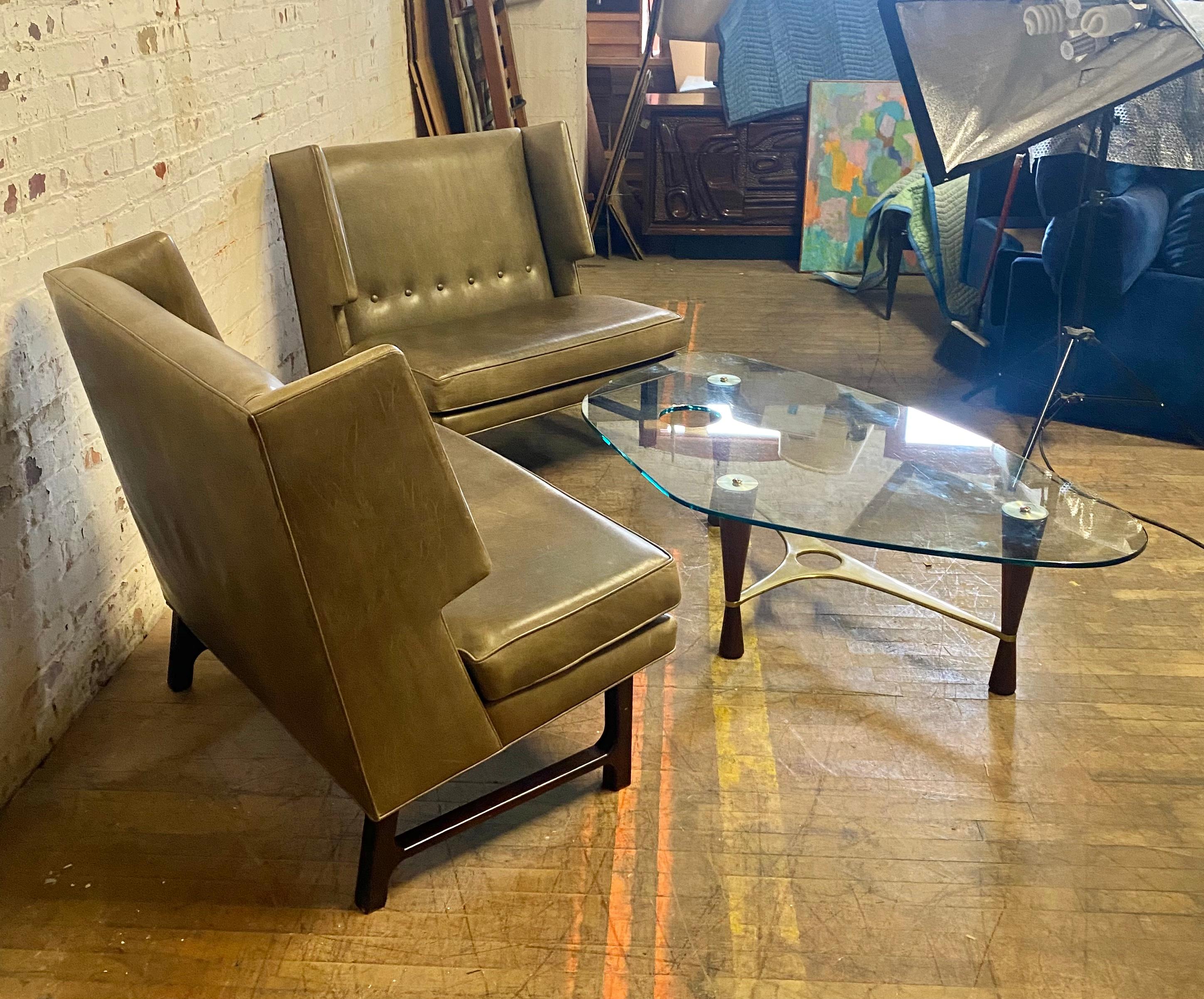Dramatic Pair Modernist  Leather Lounge Chairs attrib Edward Wormley /Dunbar 4