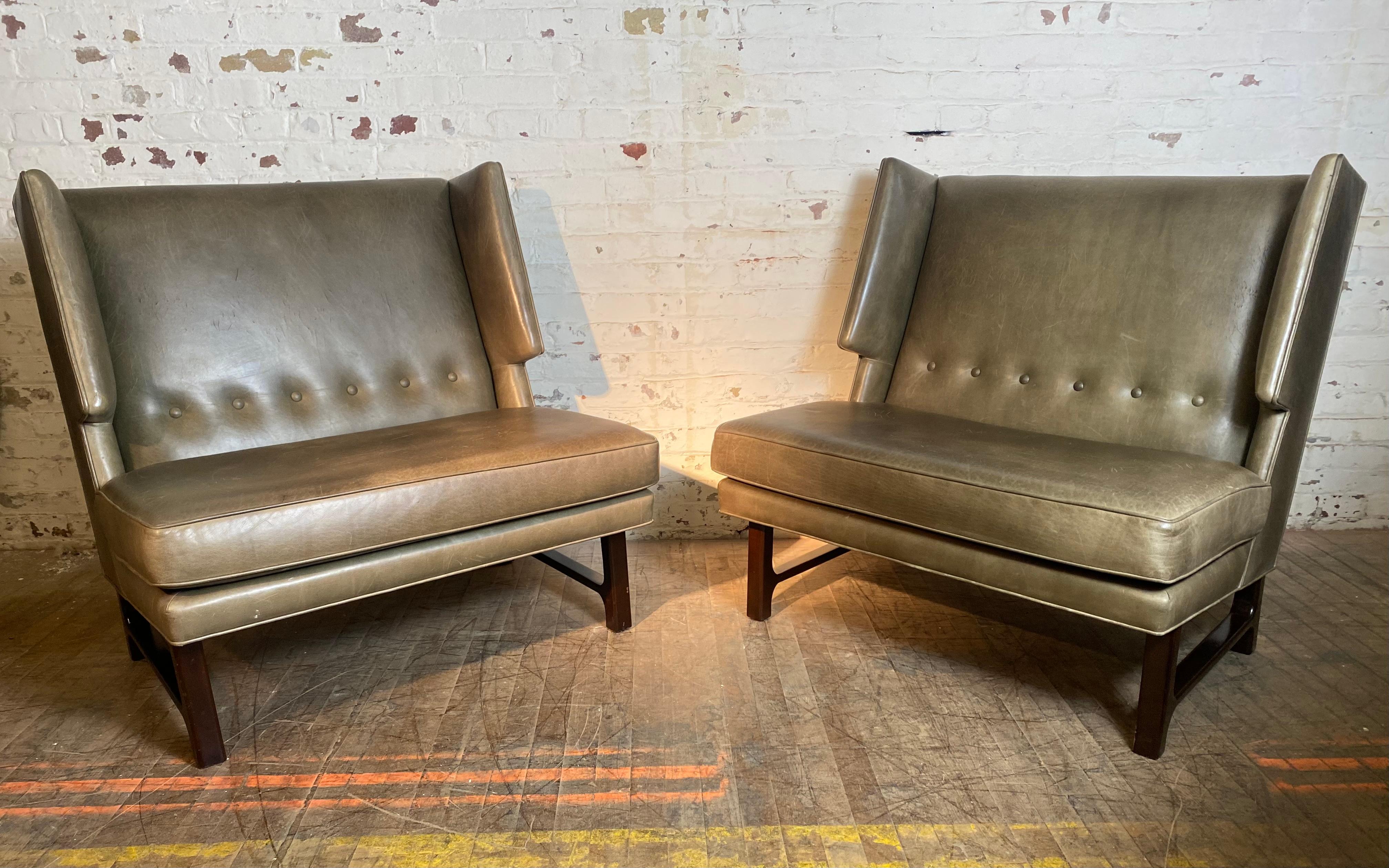 Dramatic Pair Modernist  Leather Lounge Chairs attrib Edward Wormley /Dunbar 5