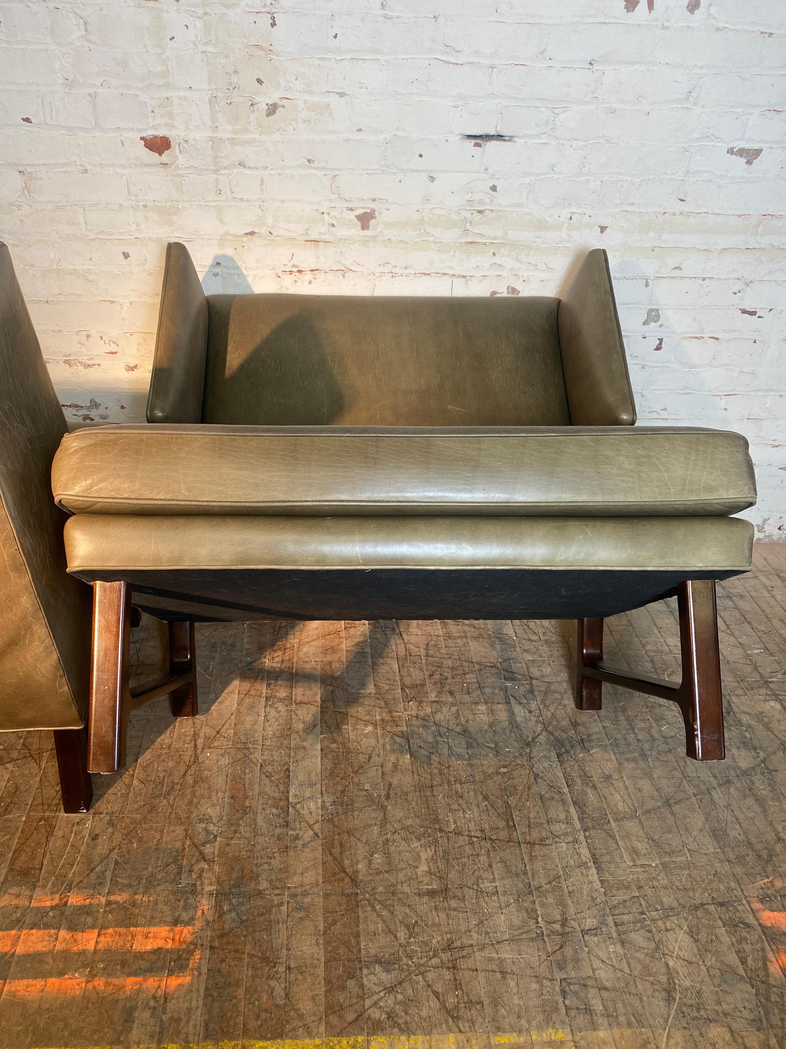 Dramatic Pair Modernist  Leather Lounge Chairs attrib Edward Wormley /Dunbar 6