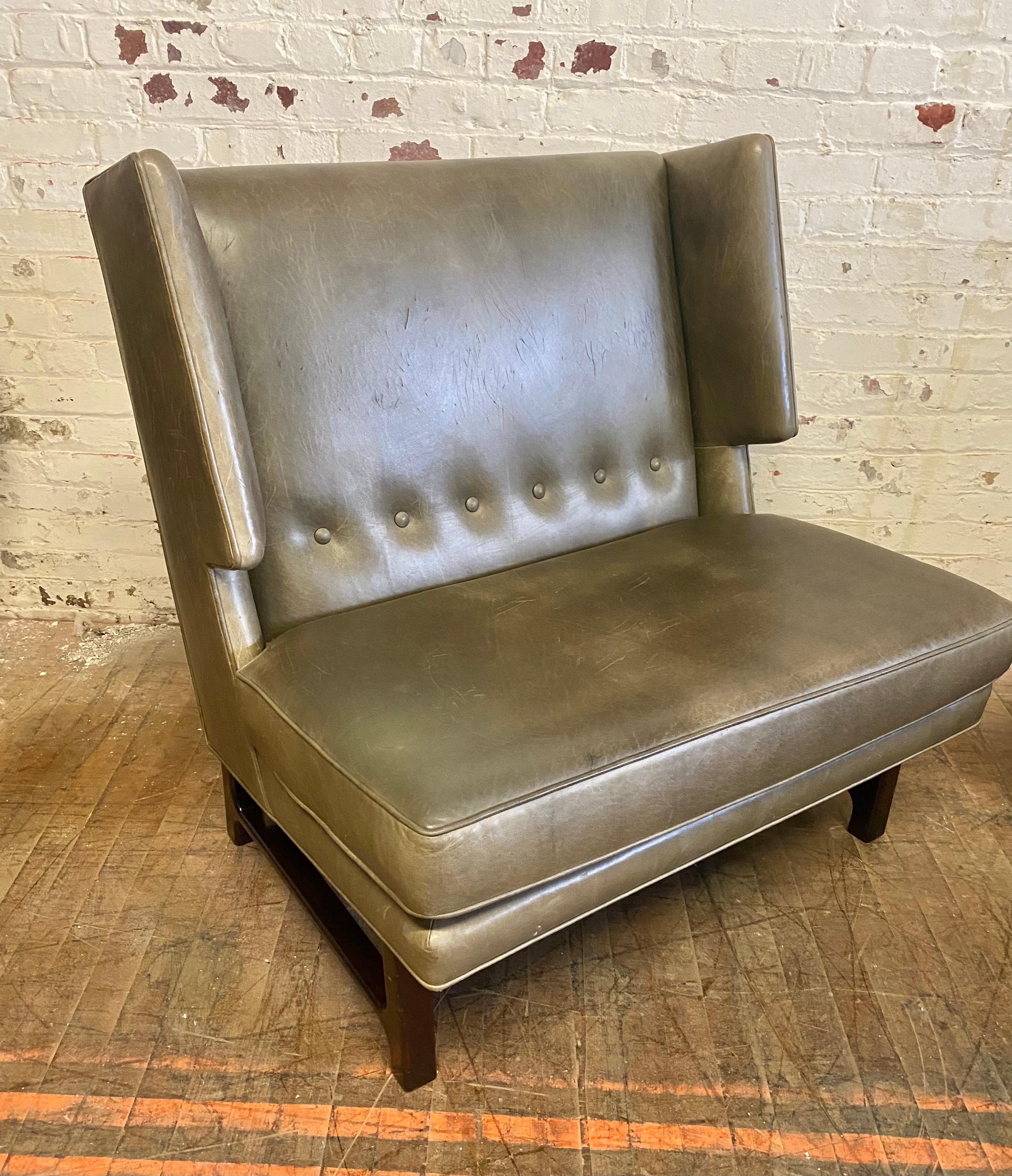 Dramatic Pair Modernist  Leather Lounge Chairs attrib Edward Wormley /Dunbar 9