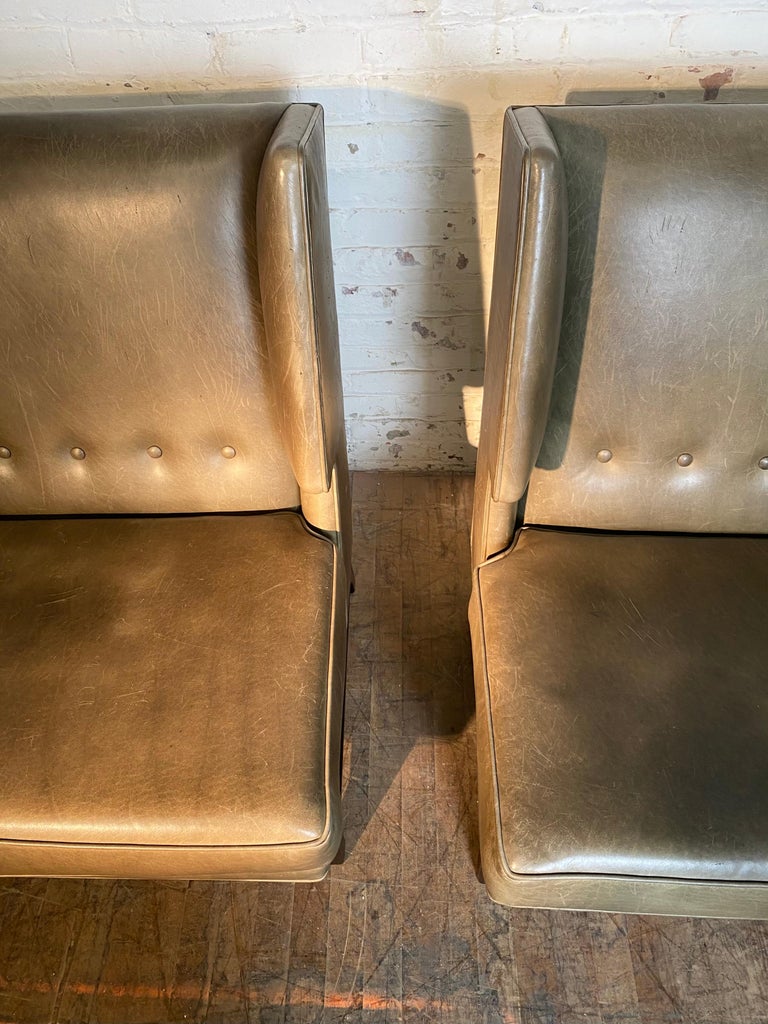 Dramatic Pair Modernist  Leather Lounge Chairs attrib Edward Wormley /Dunbar For Sale 1