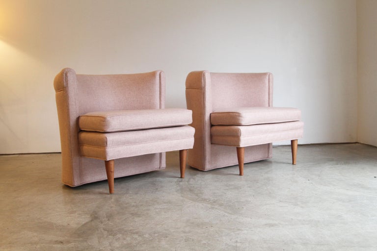 Dramatic Pair of Newly Upholstered Blush Pink Lounge Chairs at 1stDibs