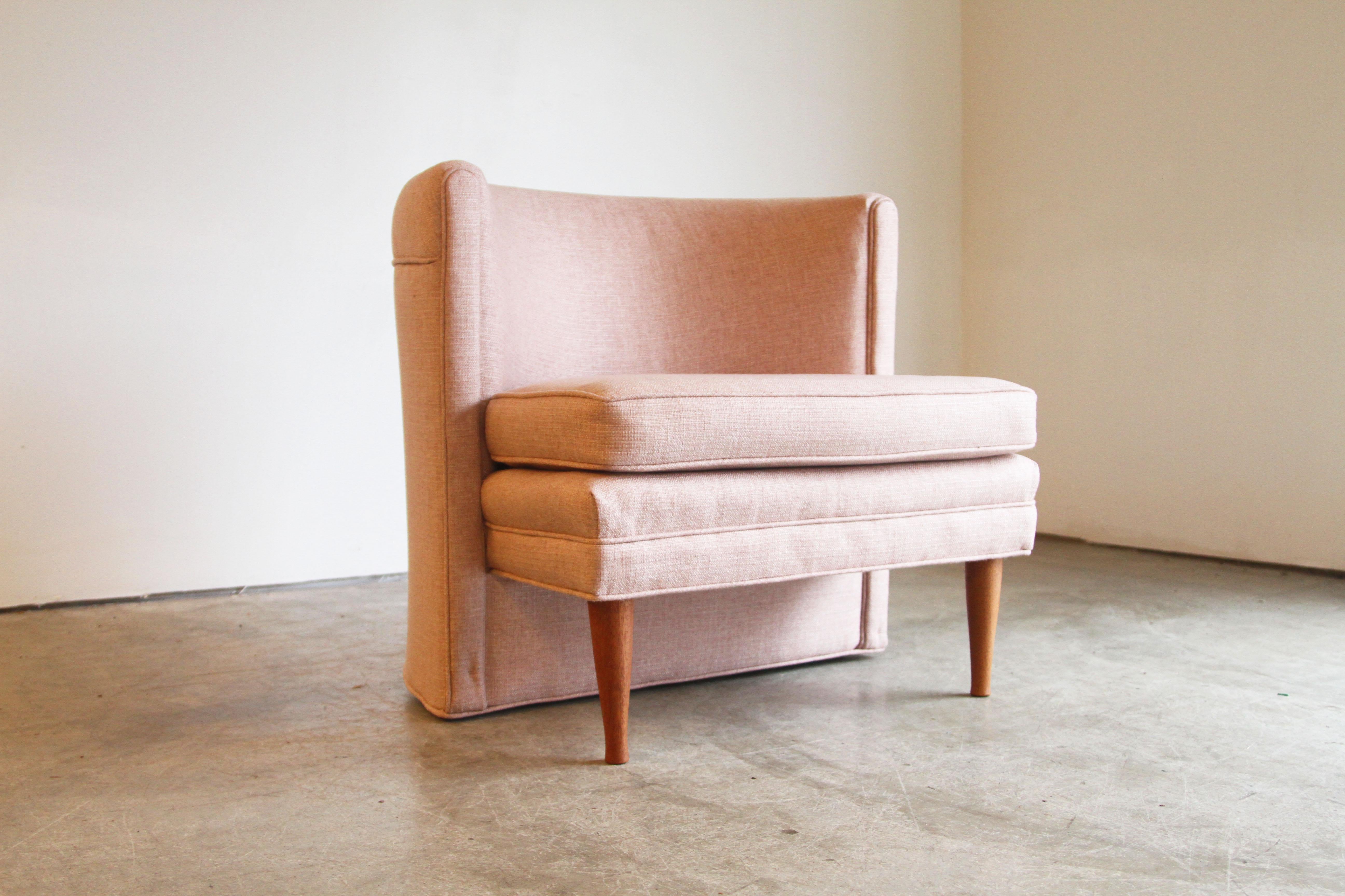 Mid-Century Modern Dramatic Pair of Newly Upholstered Blush Pink Lounge Chairs