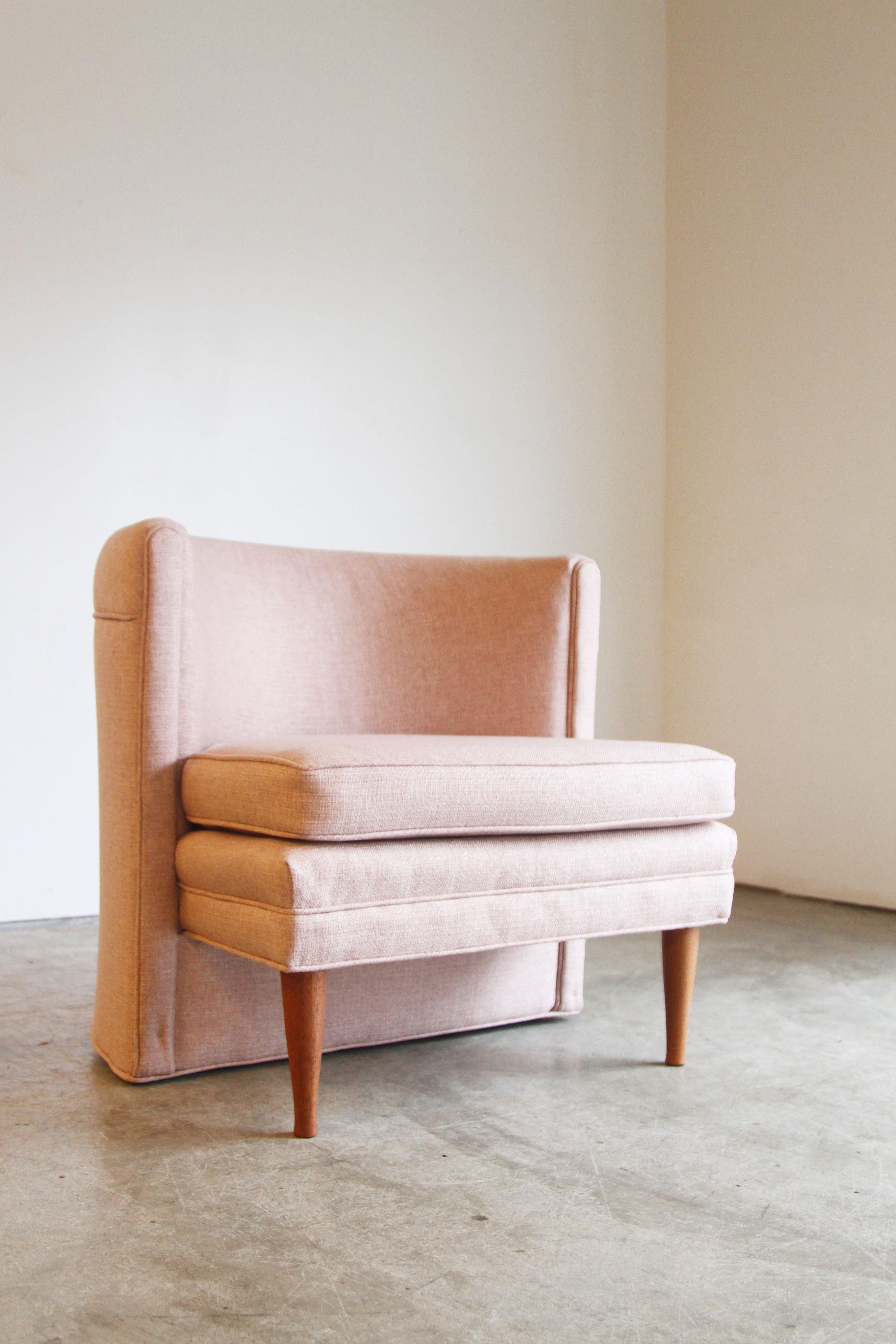 Dramatic Pair of Newly Upholstered Blush Pink Lounge Chairs In Good Condition In St. Louis, MO