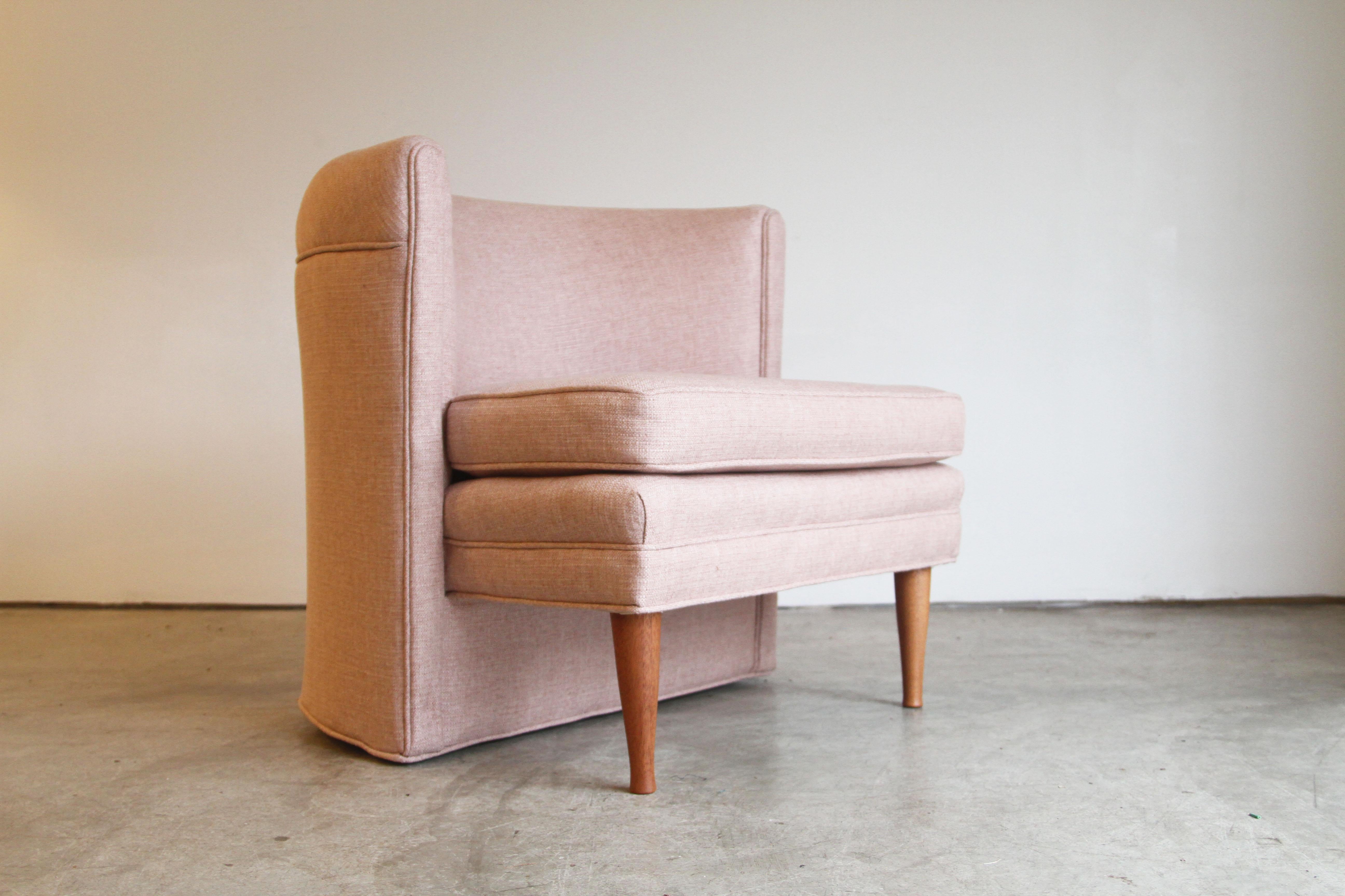 Dramatic Pair of Newly Upholstered Blush Pink Lounge Chairs 1