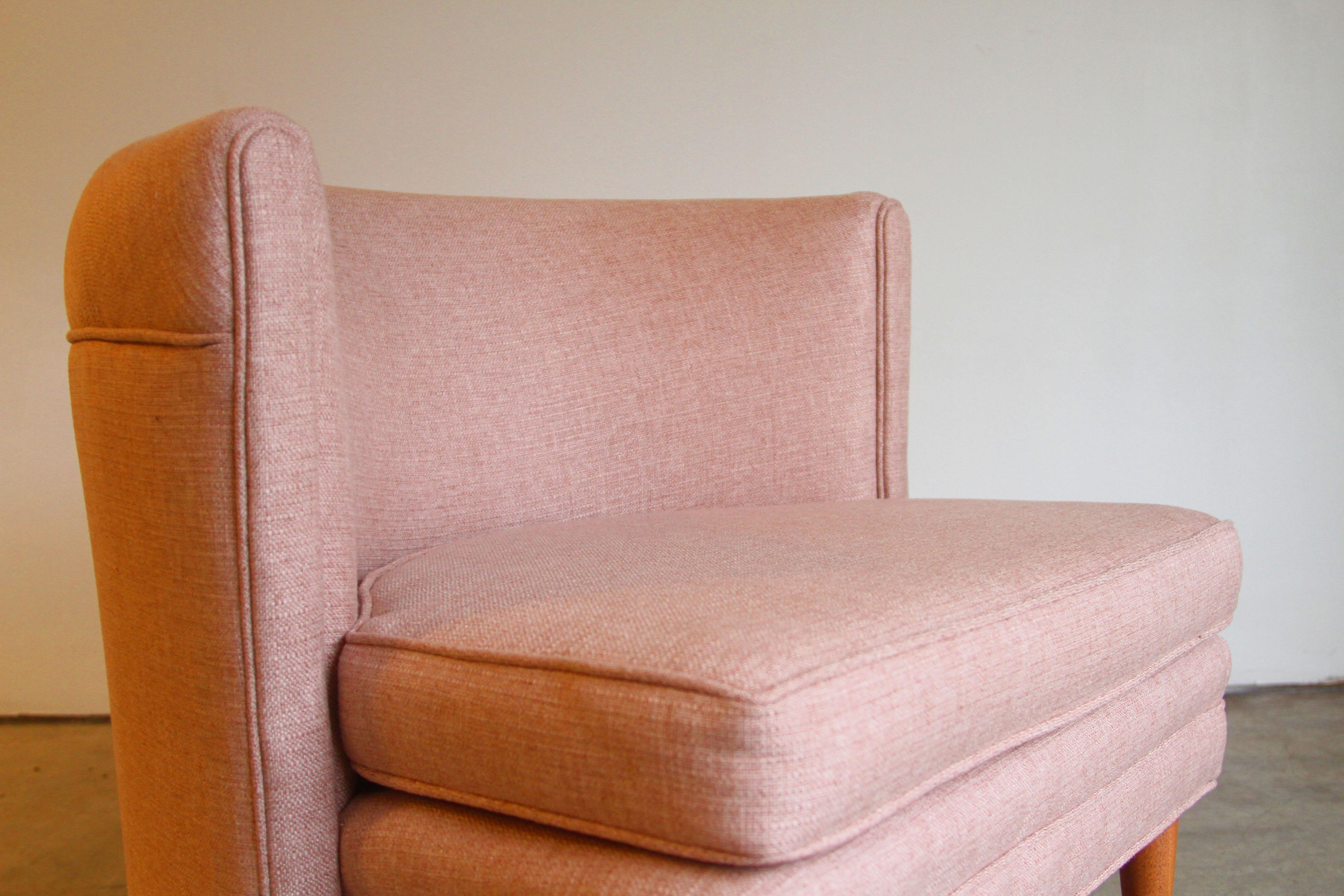 Dramatic Pair of Newly Upholstered Blush Pink Lounge Chairs 3