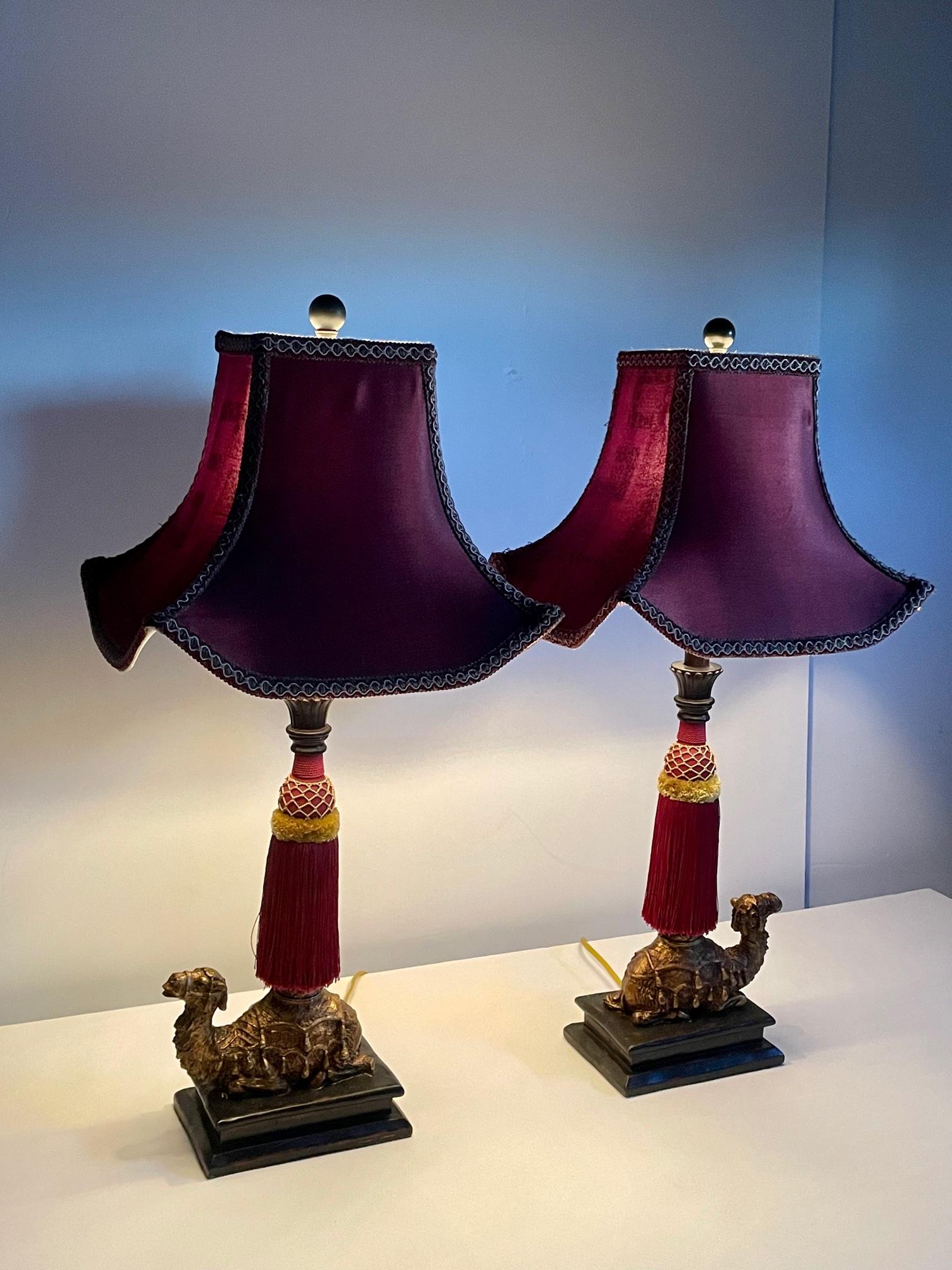 Dramatic Pair of Cast Resin Red Gold & Black Fancy Camel Lamps 3