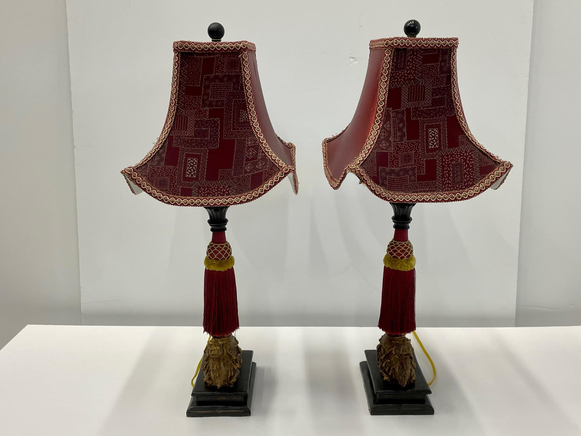 American Dramatic Pair of Cast Resin Red Gold & Black Fancy Camel Lamps