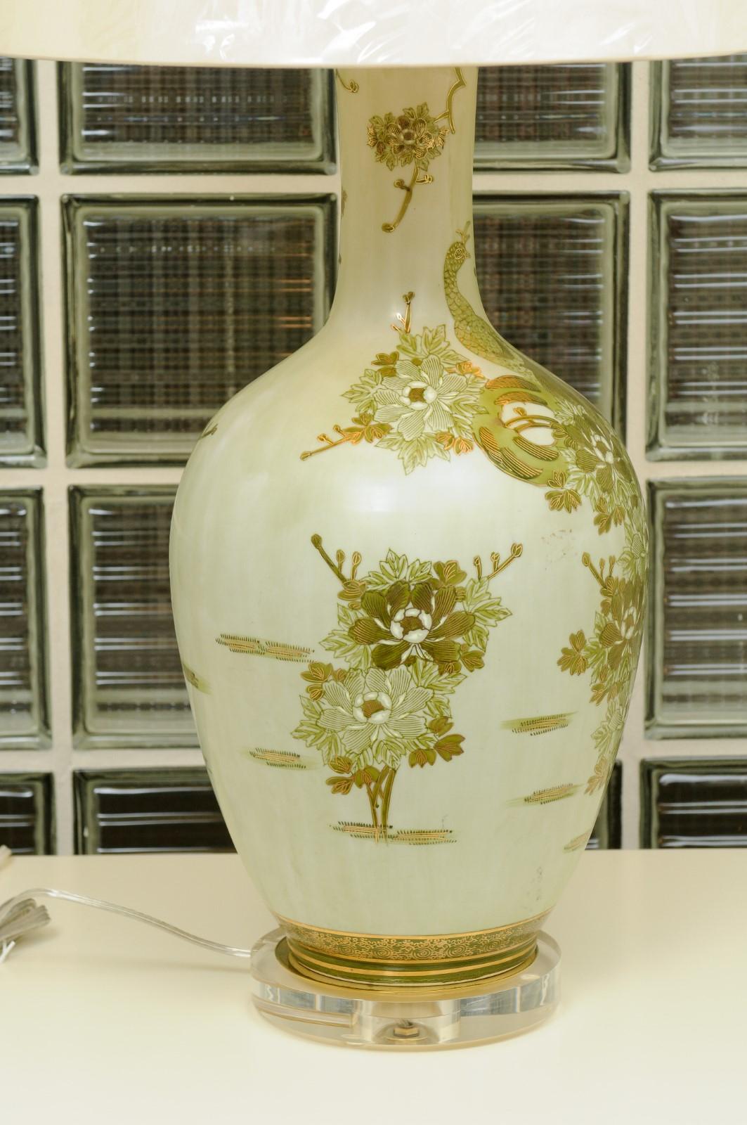 Drammatica coppia di lampade asiatiche dipinte a mano di Marbro, circa 1960 in vendita 1