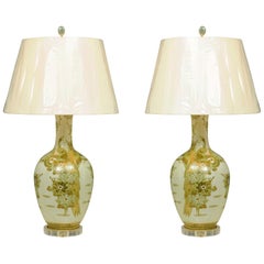 Dramatic Pair of Hand Painted Asian Lamps by Marbro, circa 1960