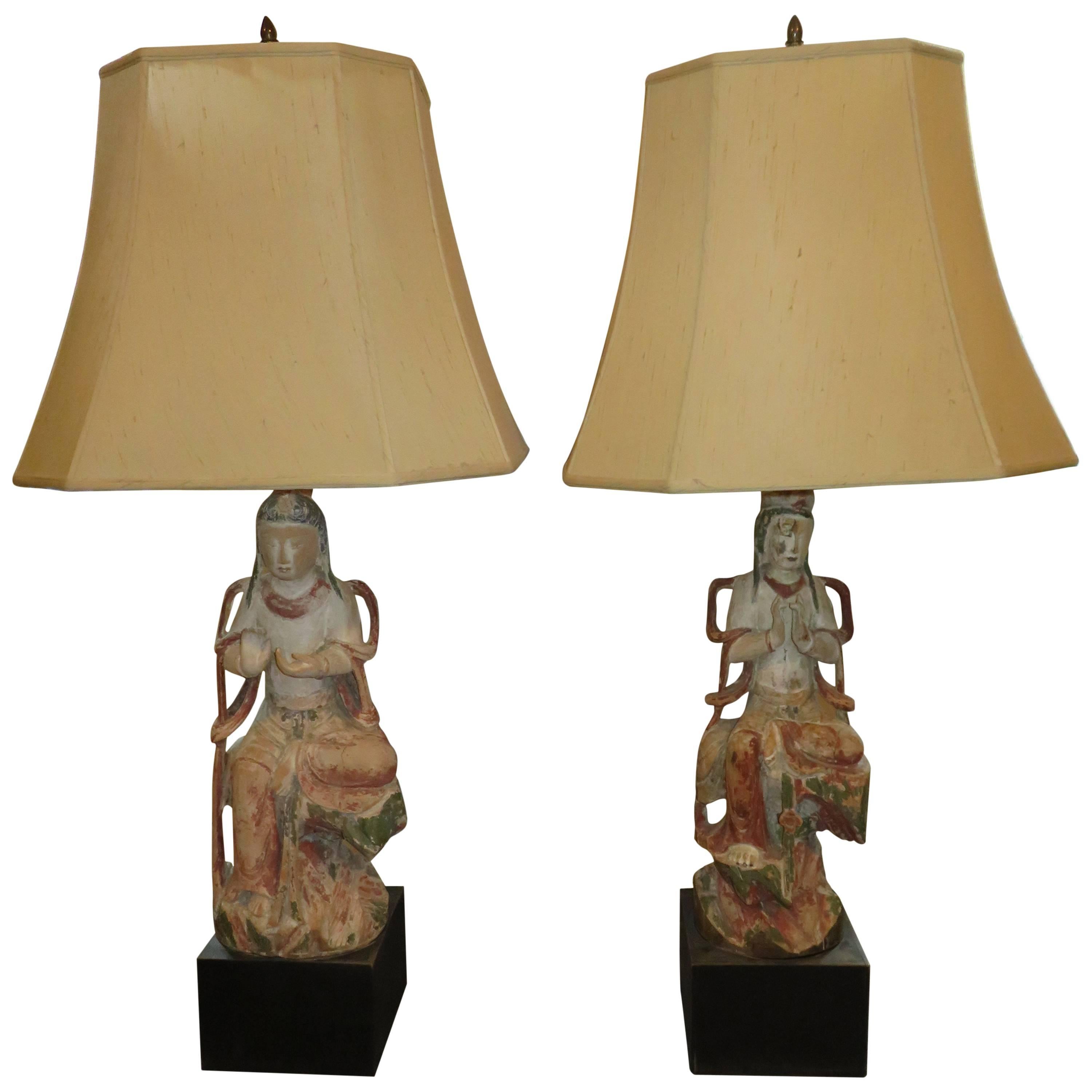 Drammatica coppia di lampade figurative cinesi James Mont Hollywood Regency Mid-Century