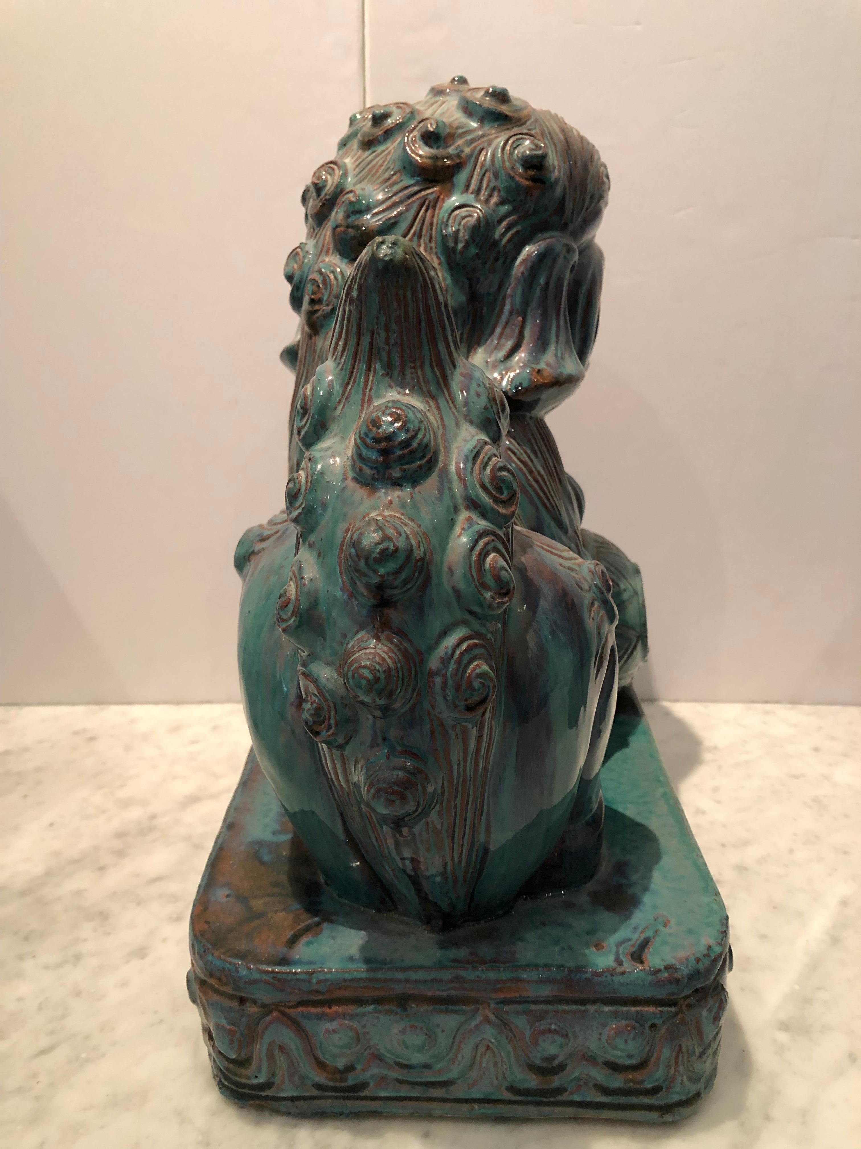 Italian Dramatic Pair of Large Chinese Foo Dogs with Turquoise Glaze