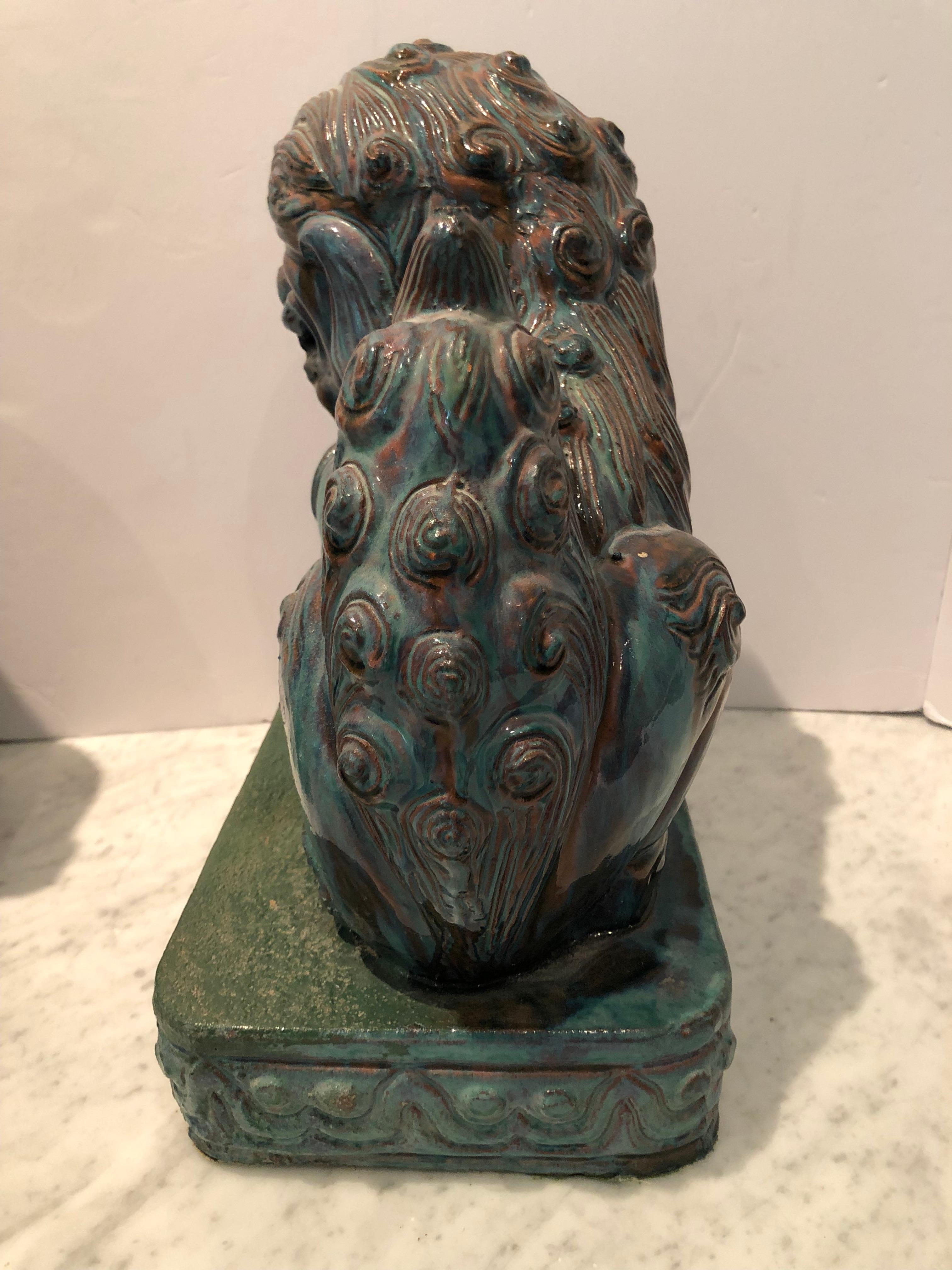 Dramatic Pair of Large Chinese Foo Dogs with Turquoise Glaze 1