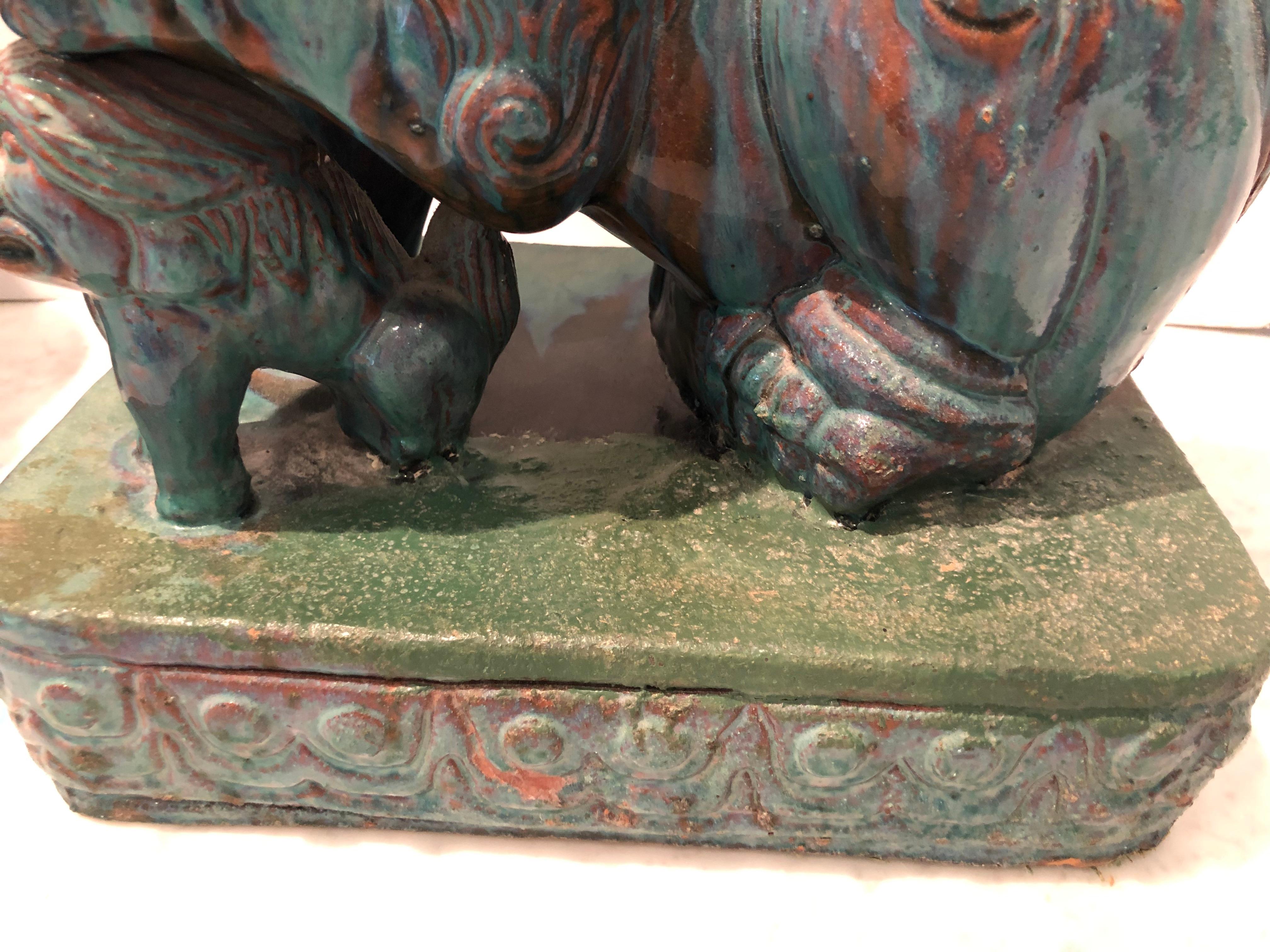 Dramatic Pair of Large Chinese Foo Dogs with Turquoise Glaze 2