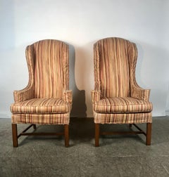 Dramatic Pair of Wing Back Scroll Arm Chairs Attributed to Kittinger