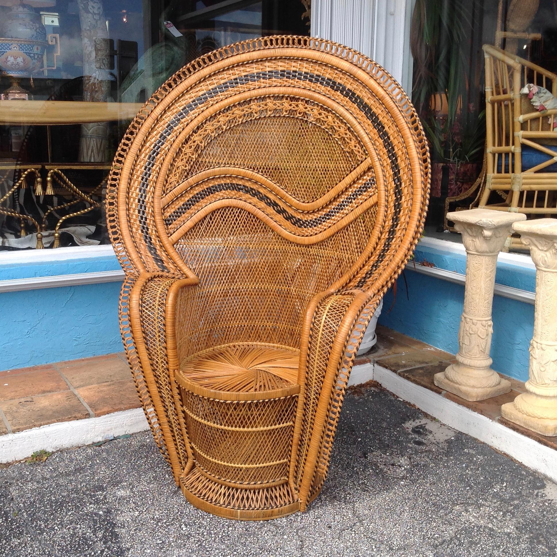 Also known as a cobra chair with stunning black accents. It is double woven on sides and backs and stands 60
