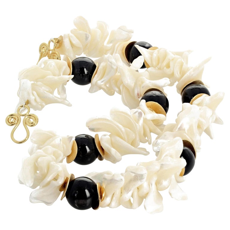 AJD Super Chic Dramatic 19.5" Pearl Shell and Real Chocolate Moonstones