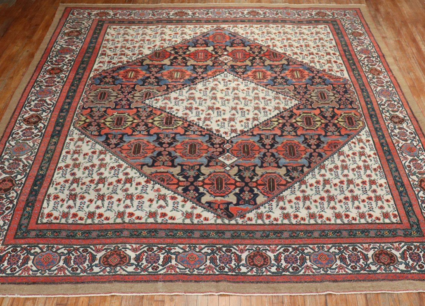 Zabihi Collection Dramatic Persian Hamedan Serab Decorative Square Room Rug For Sale 3