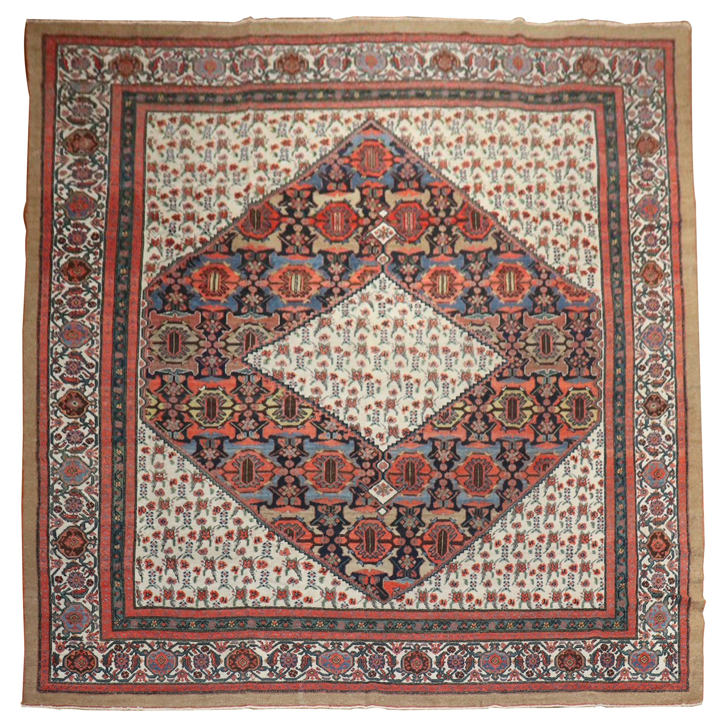Dramatic Persian Hamedan Serab Decorative Square Room Rug For Sale