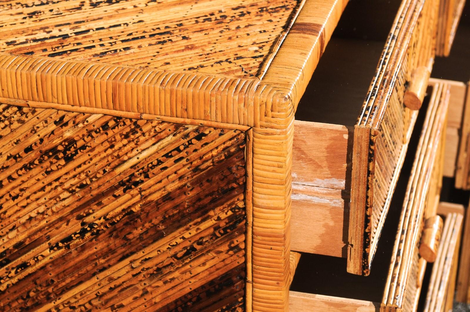 Dramatic Restored Cane and Chevron Bamboo Commode, Philippines, circa 1975 For Sale 12