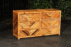 Dramatic Restored Cane and Chevron Bamboo Commode, Philippines, circa 1975