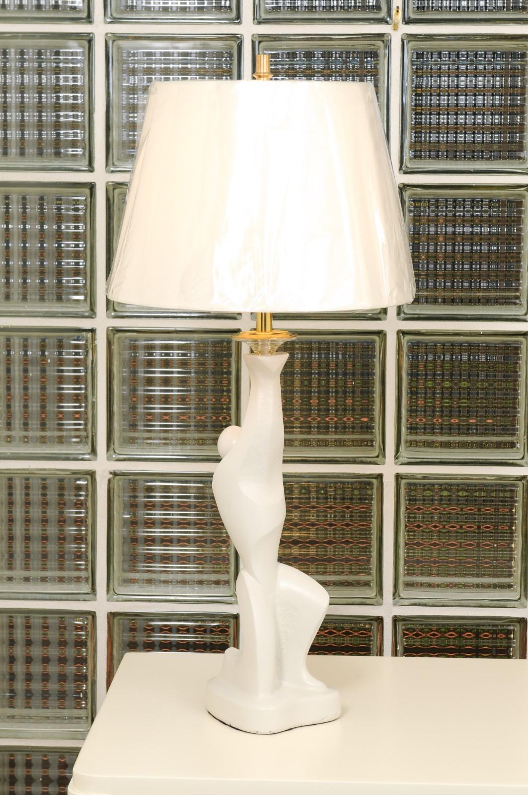 American Dramatic Restored Pair of Plaster Art Deco Figures, circa 1940, as Custom Lamps For Sale