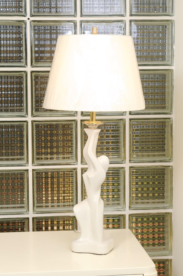 Mid-20th Century Dramatic Restored Pair of Plaster Art Deco Figures, circa 1940, as Custom Lamps For Sale