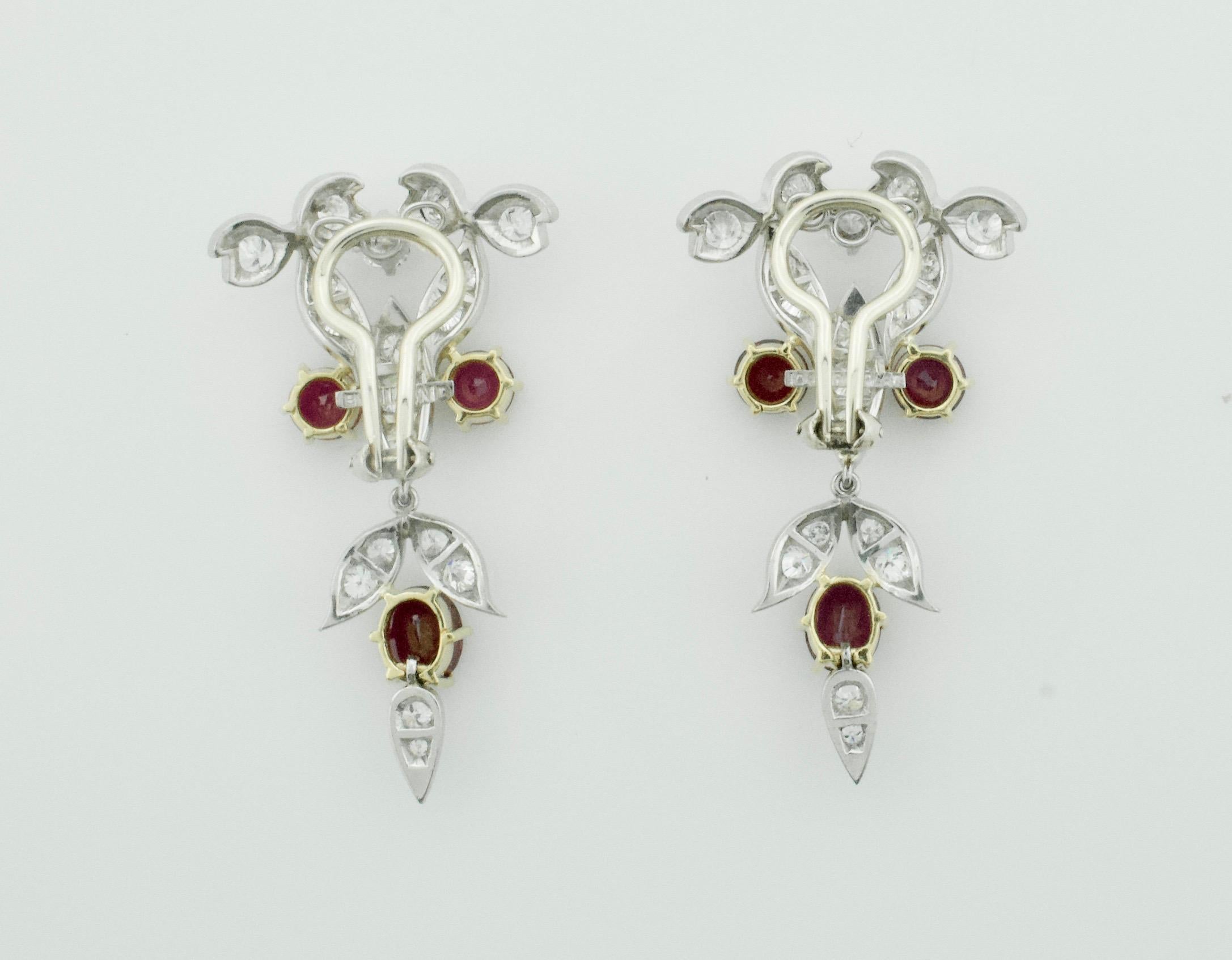 Dramatic Ruby and Diamond Dangling Earrings circa 1940s in Platinum and 18 Karat 1