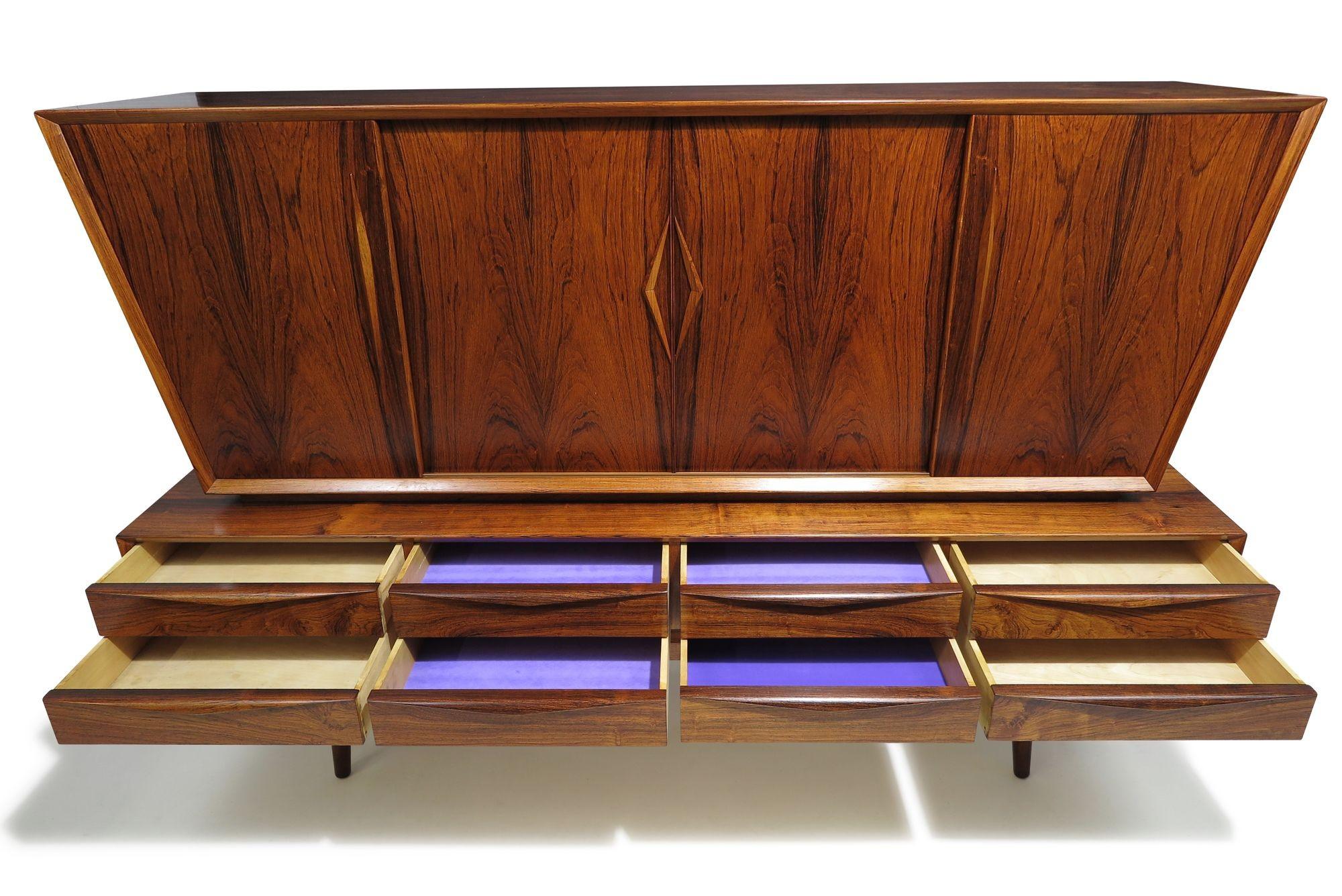 Dramatic Scandinavian Rosewood Credenza Sideboard For Sale 2