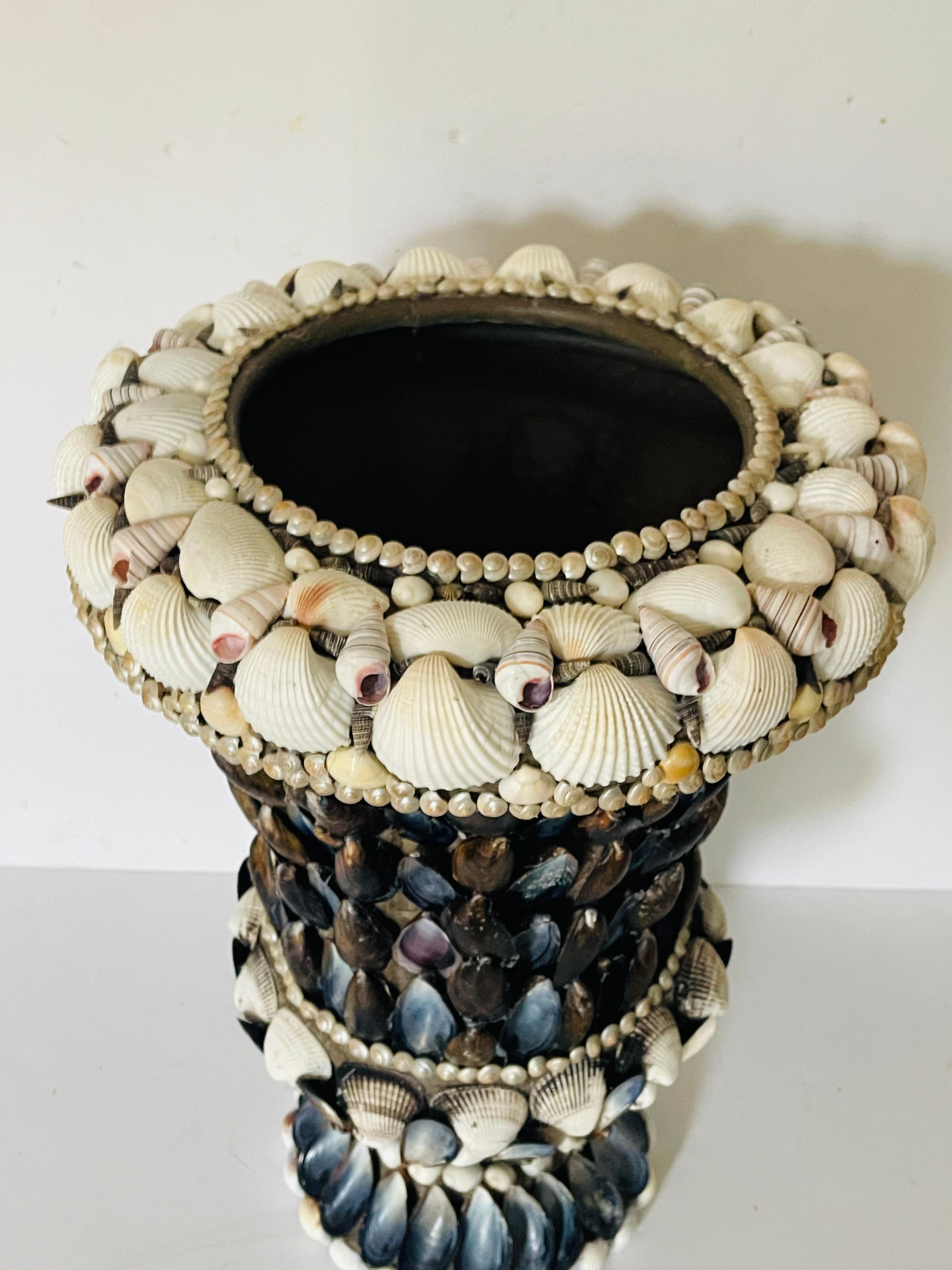 Dramatic Sea Shell Encrusted Planter with Stand For Sale at 1stDibs