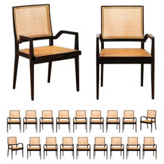 Dramatic Set of 20 Black Lacquer Double Cane Arm Chairs by Michael Taylor
