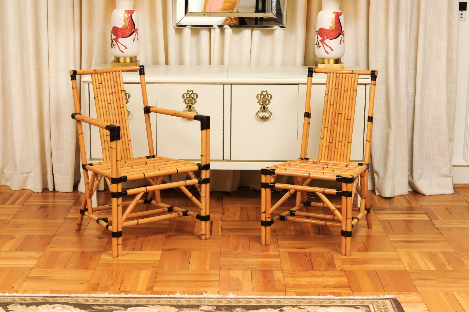 Ensemble spectaculaire de 8 chaises vintage John Hutton pour Sutherland Cane Wicker Bamboo en vente 11