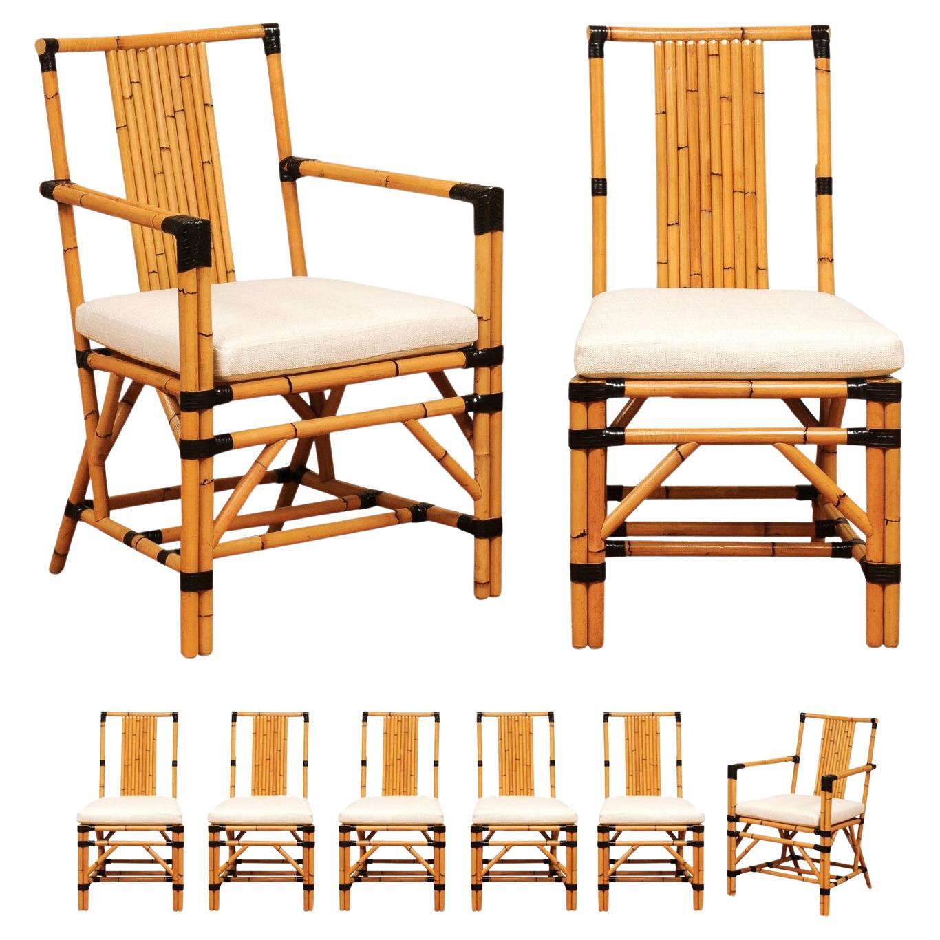 Dramatic Set of 8 Vintage John Hutton for Sutherland Cane Wicker Bamboo Chairs For Sale