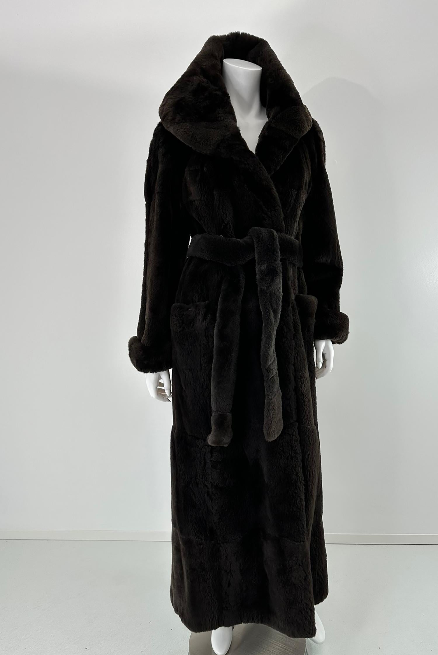 Drammatico cappotto di pelliccia di castoro con cintura di lunghezza maxi a metà degli anni '90 Sonia Rykiel in vendita 5