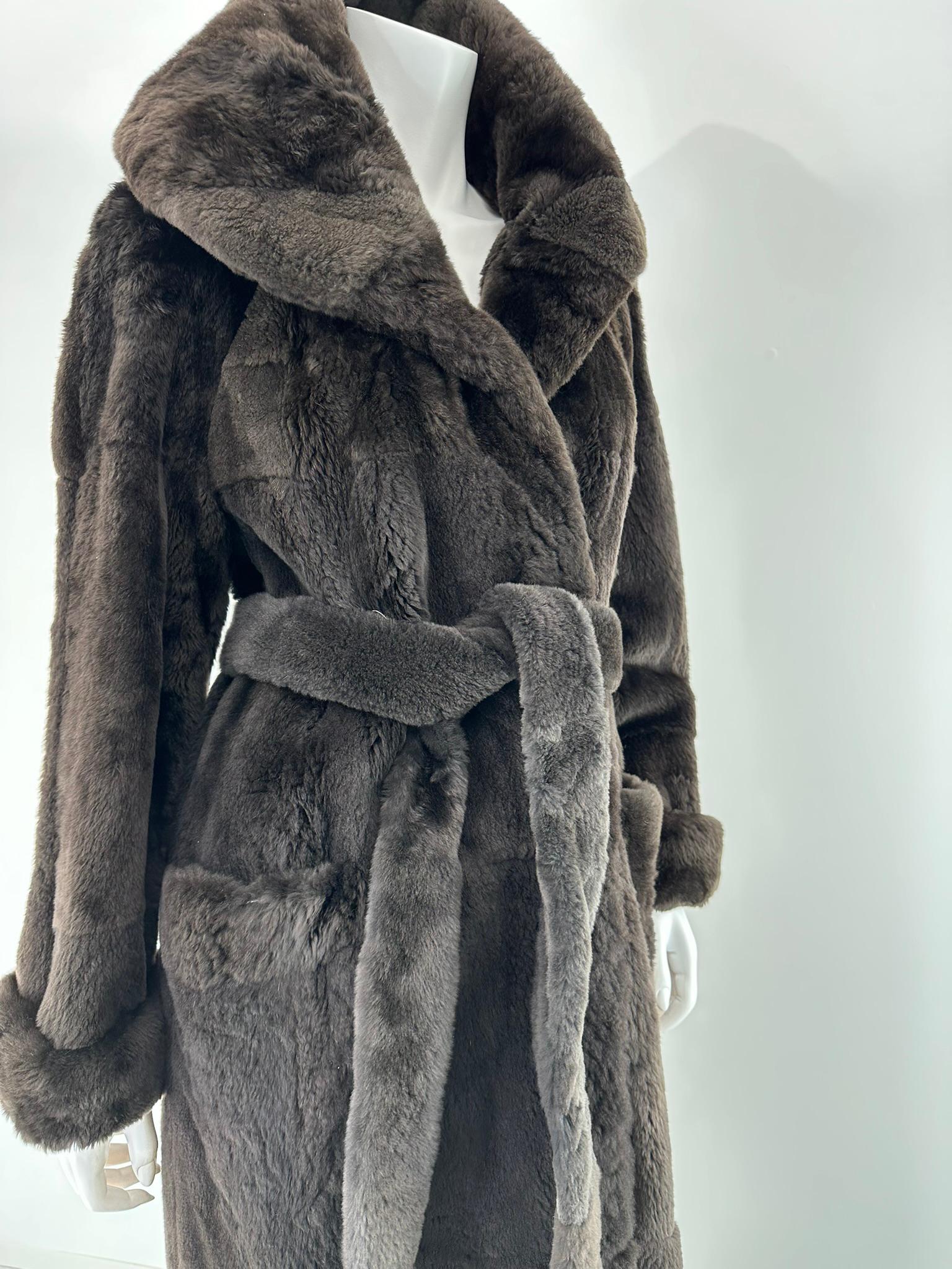 Drammatico cappotto di pelliccia di castoro con cintura di lunghezza maxi a metà degli anni '90 Sonia Rykiel in vendita 6